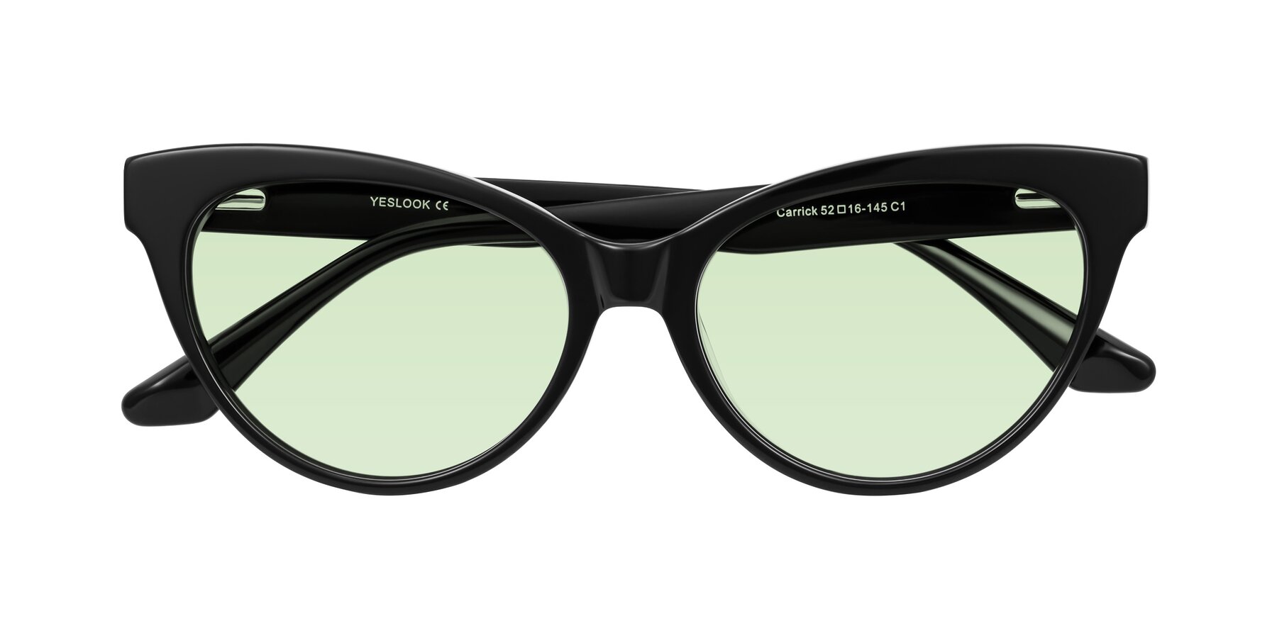 Folded Front of Carrick in Black with Light Green Tinted Lenses