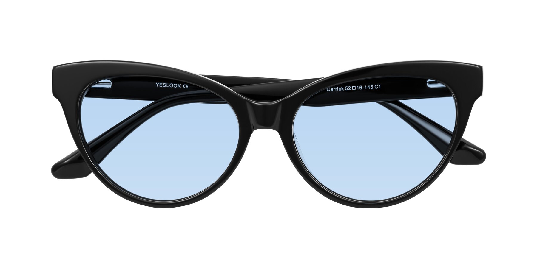 Folded Front of Carrick in Black with Light Blue Tinted Lenses