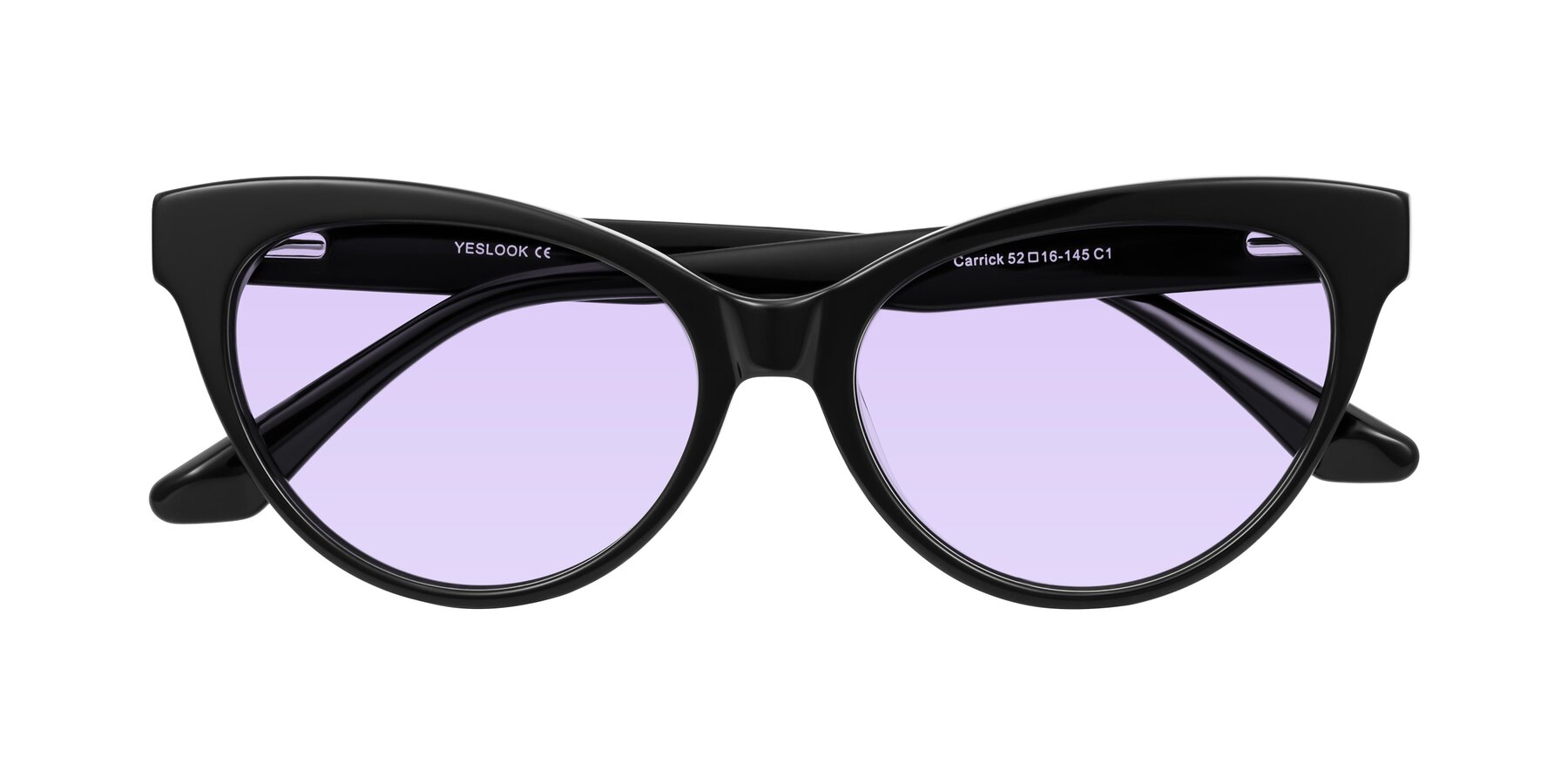 Folded Front of Carrick in Black with Light Purple Tinted Lenses