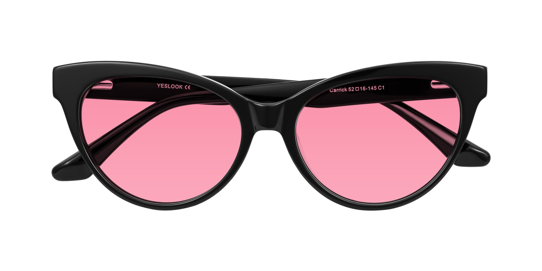 Folded Front of Carrick in Black with Pink Tinted Lenses