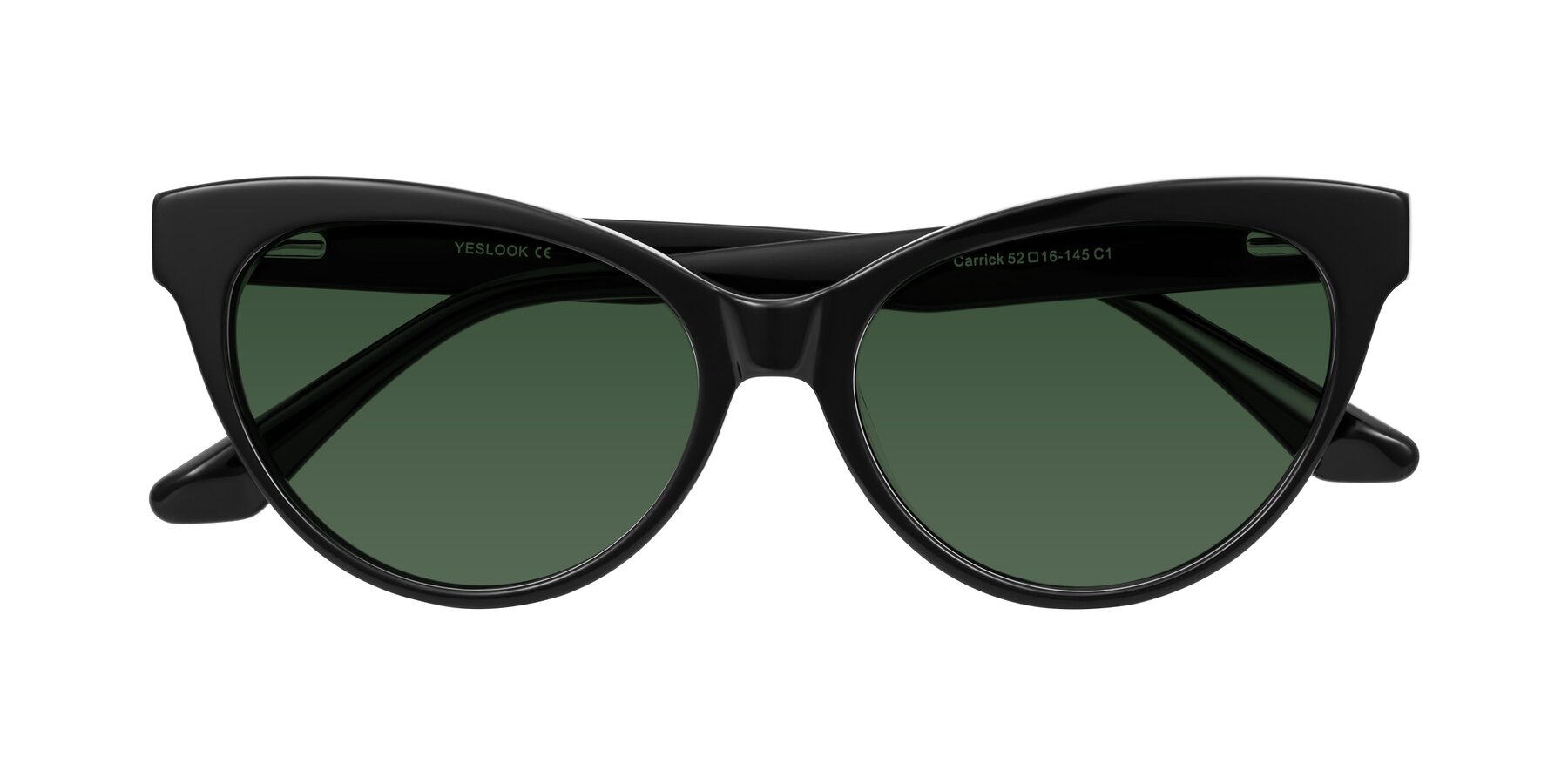 Folded Front of Carrick in Black with Green Tinted Lenses
