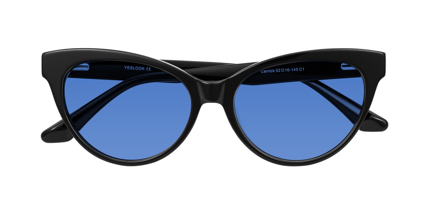 Folded Front of Carrick in Black with Blue Tinted Lenses