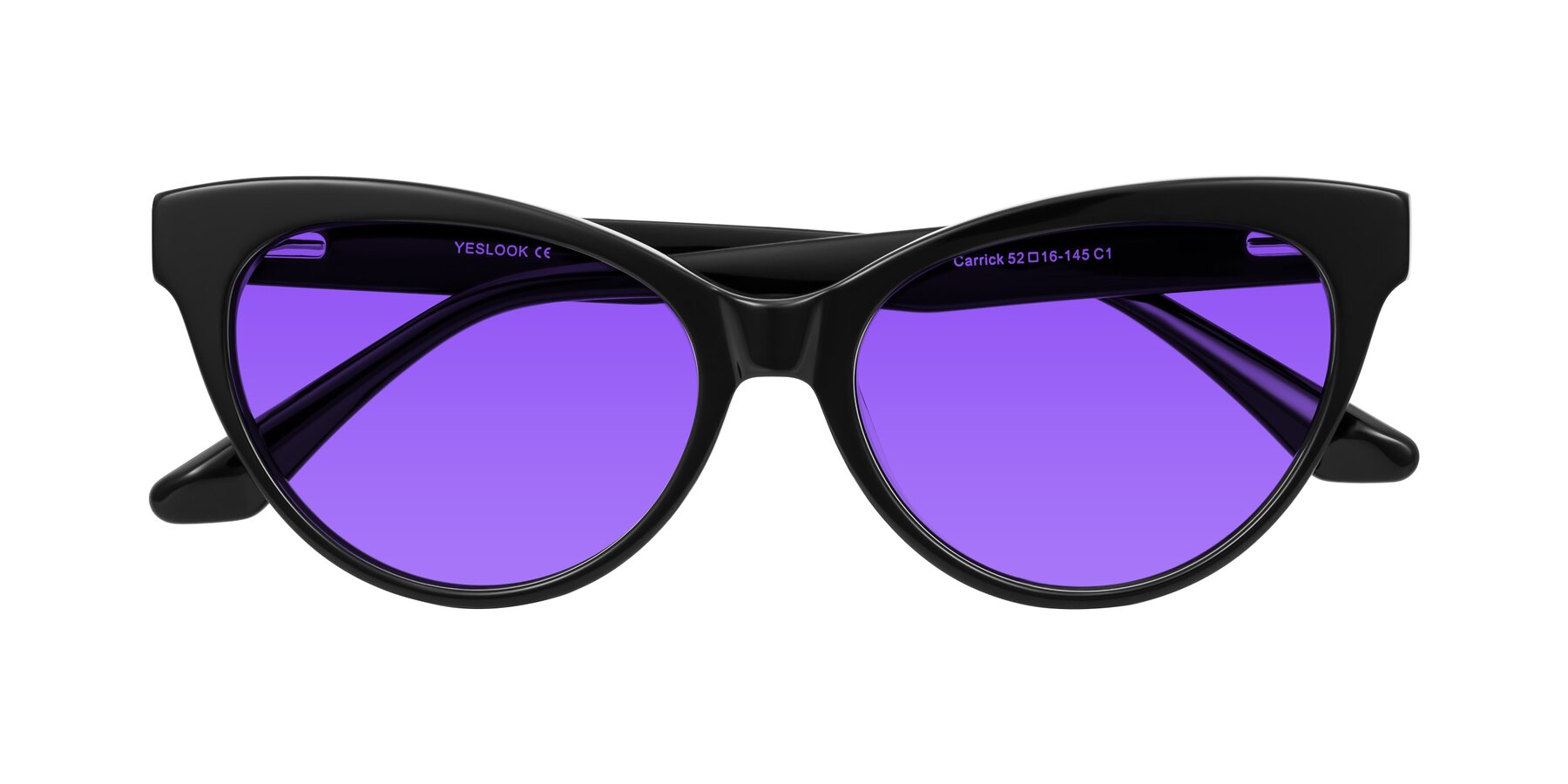 Folded Front of Carrick in Black with Purple Tinted Lenses
