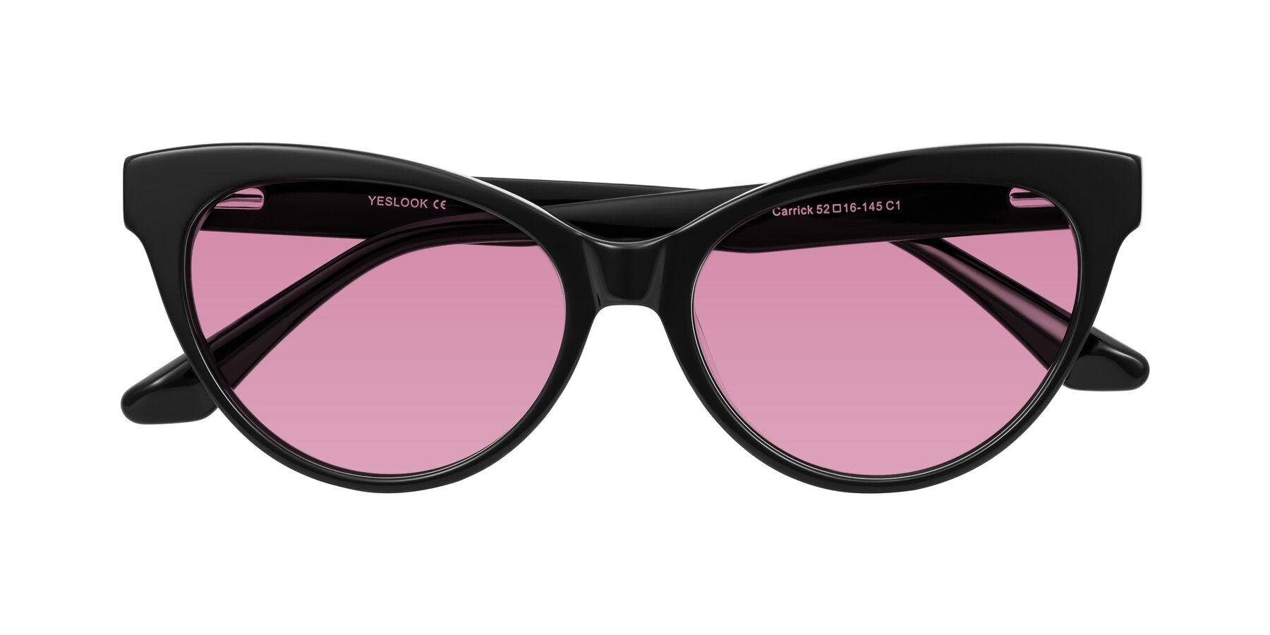 Folded Front of Carrick in Black with Medium Wine Tinted Lenses