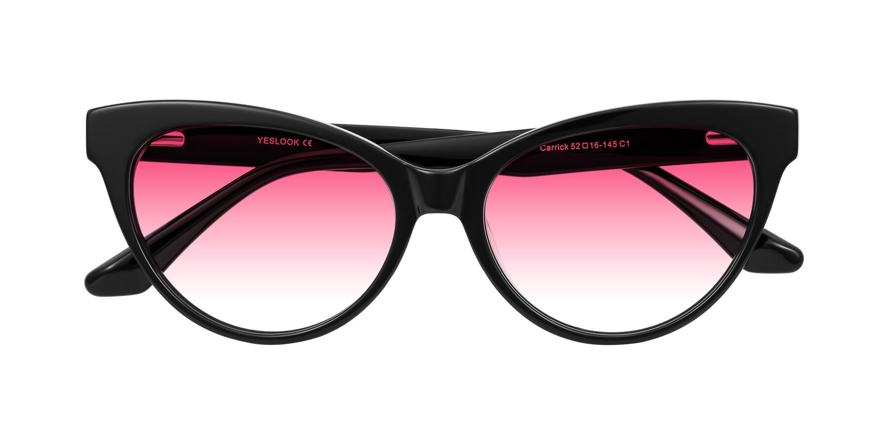 Folded Front of Carrick in Black with Pink Gradient Lenses