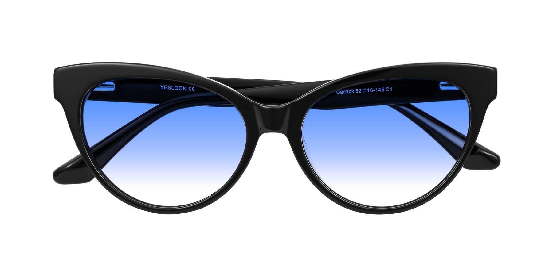 Folded Front of Carrick in Black with Blue Gradient Lenses