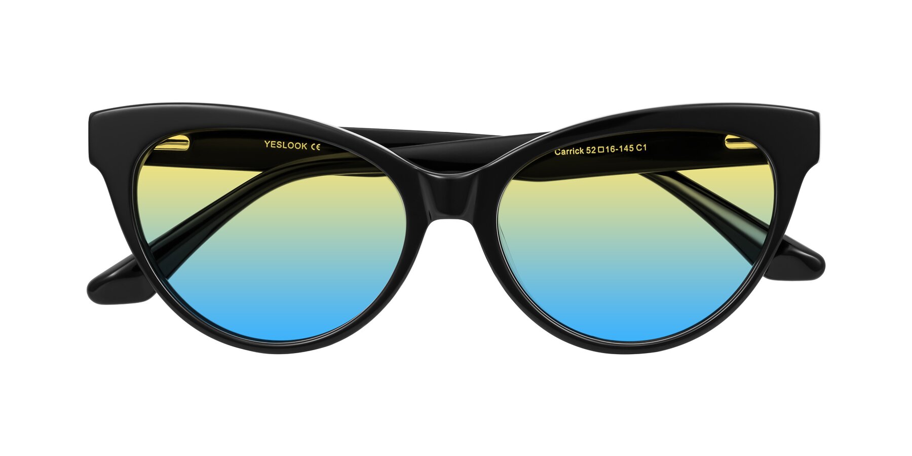 Folded Front of Carrick in Black with Yellow / Blue Gradient Lenses
