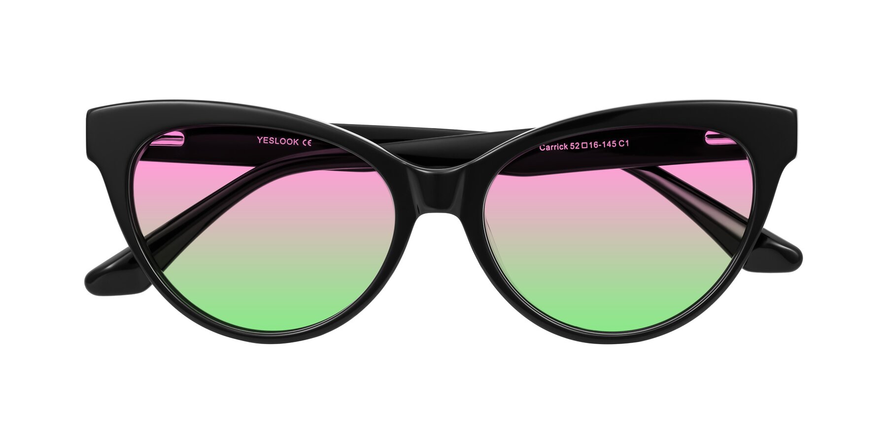 Folded Front of Carrick in Black with Pink / Green Gradient Lenses