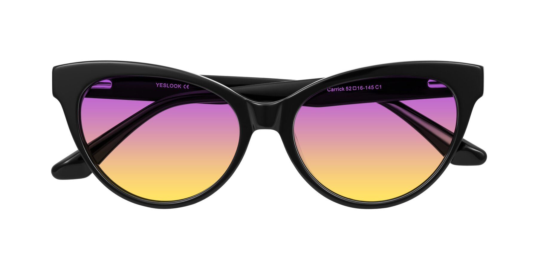 Folded Front of Carrick in Black with Purple / Yellow Gradient Lenses