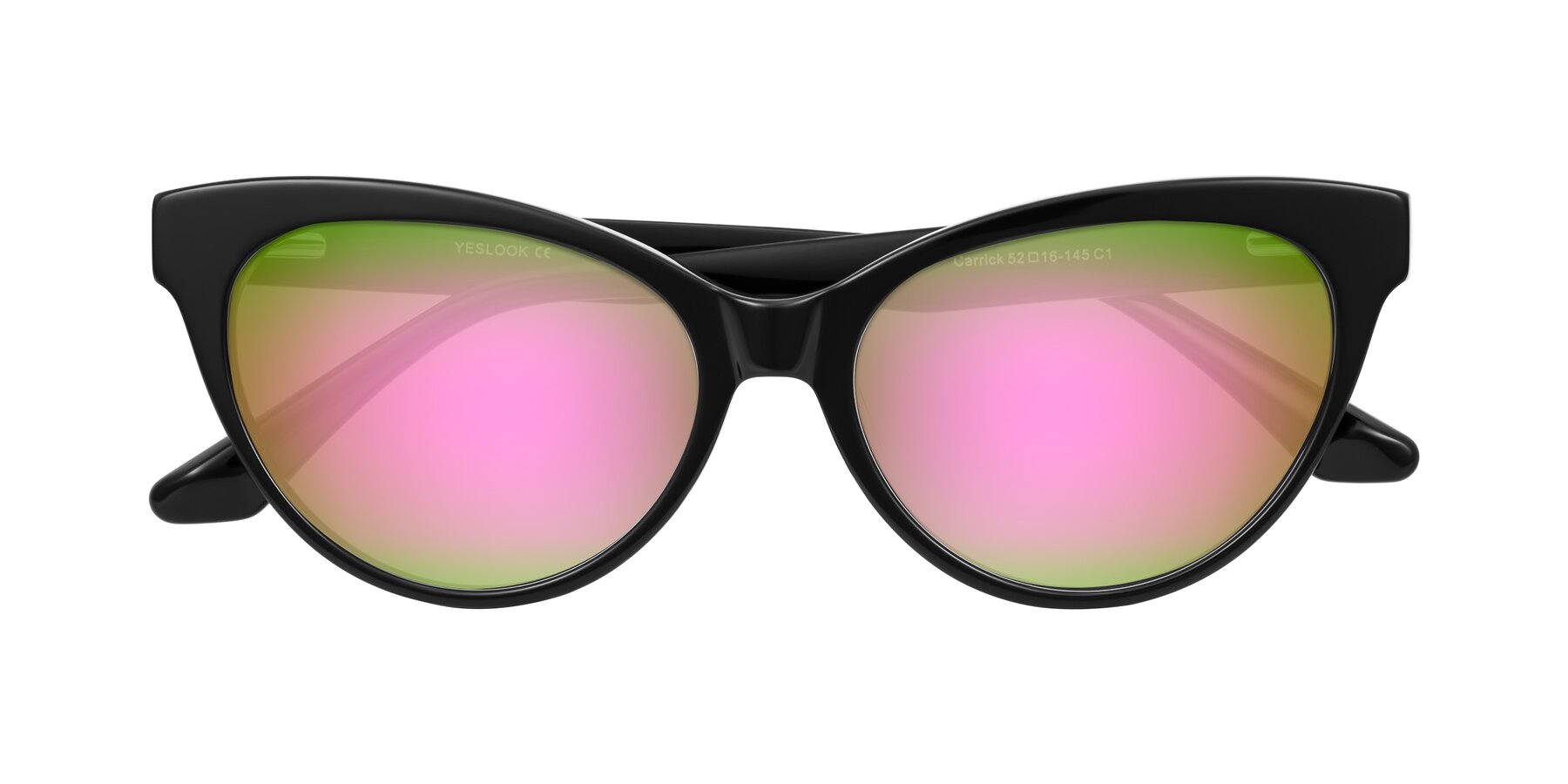 Folded Front of Carrick in Black with Pink Mirrored Lenses