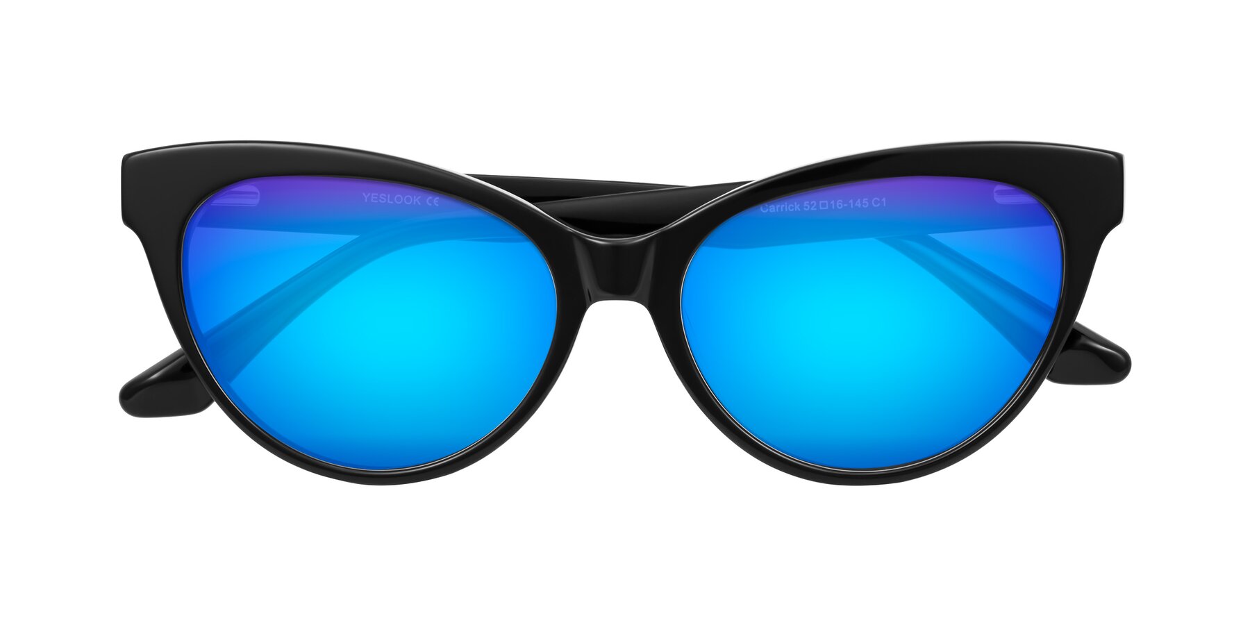 Folded Front of Carrick in Black with Blue Mirrored Lenses