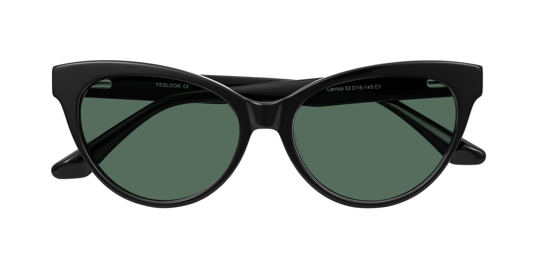 Folded Front of Carrick in Black with Green Polarized Lenses