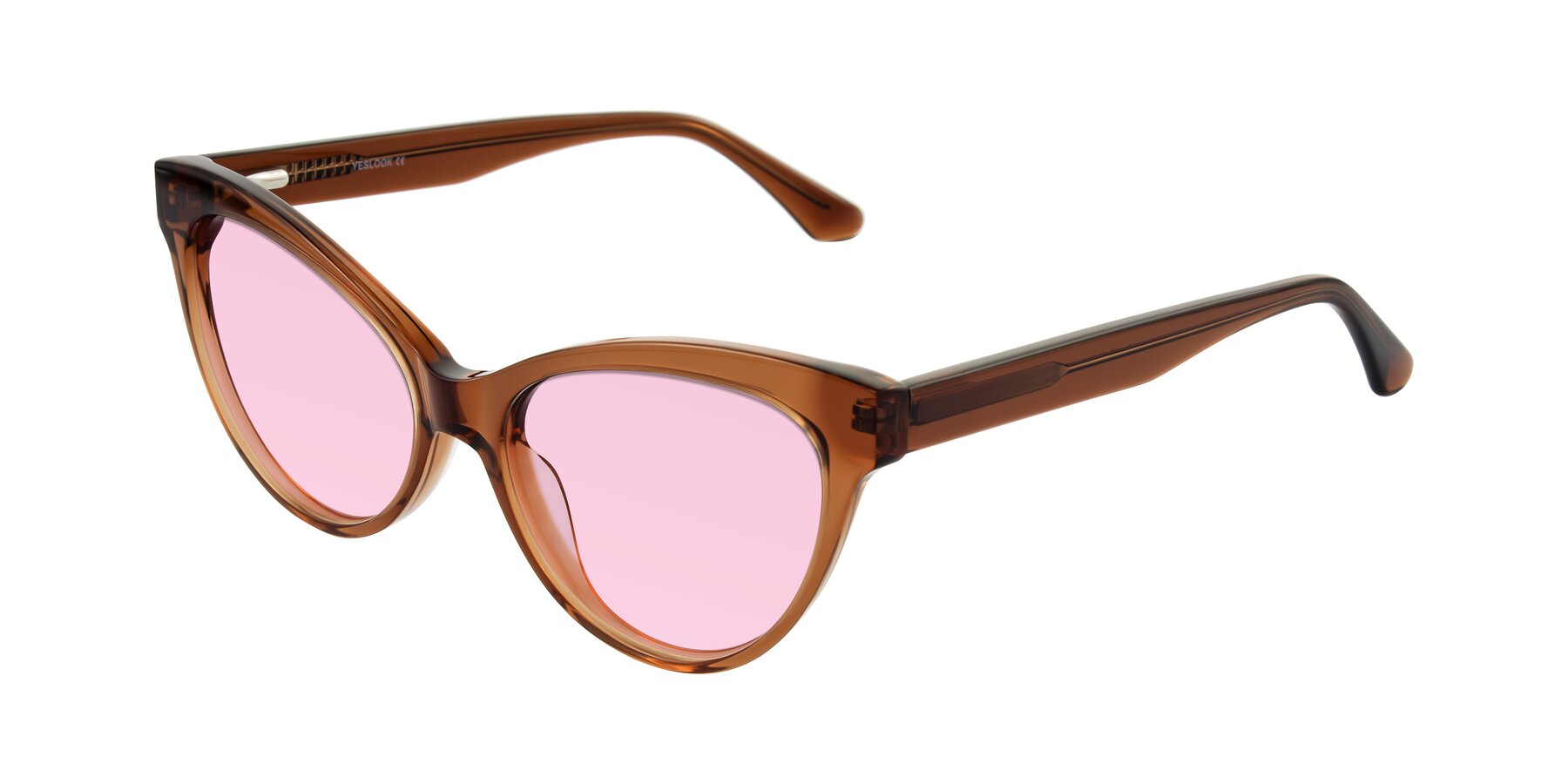 Angle of Carrick in Brown with Light Pink Tinted Lenses