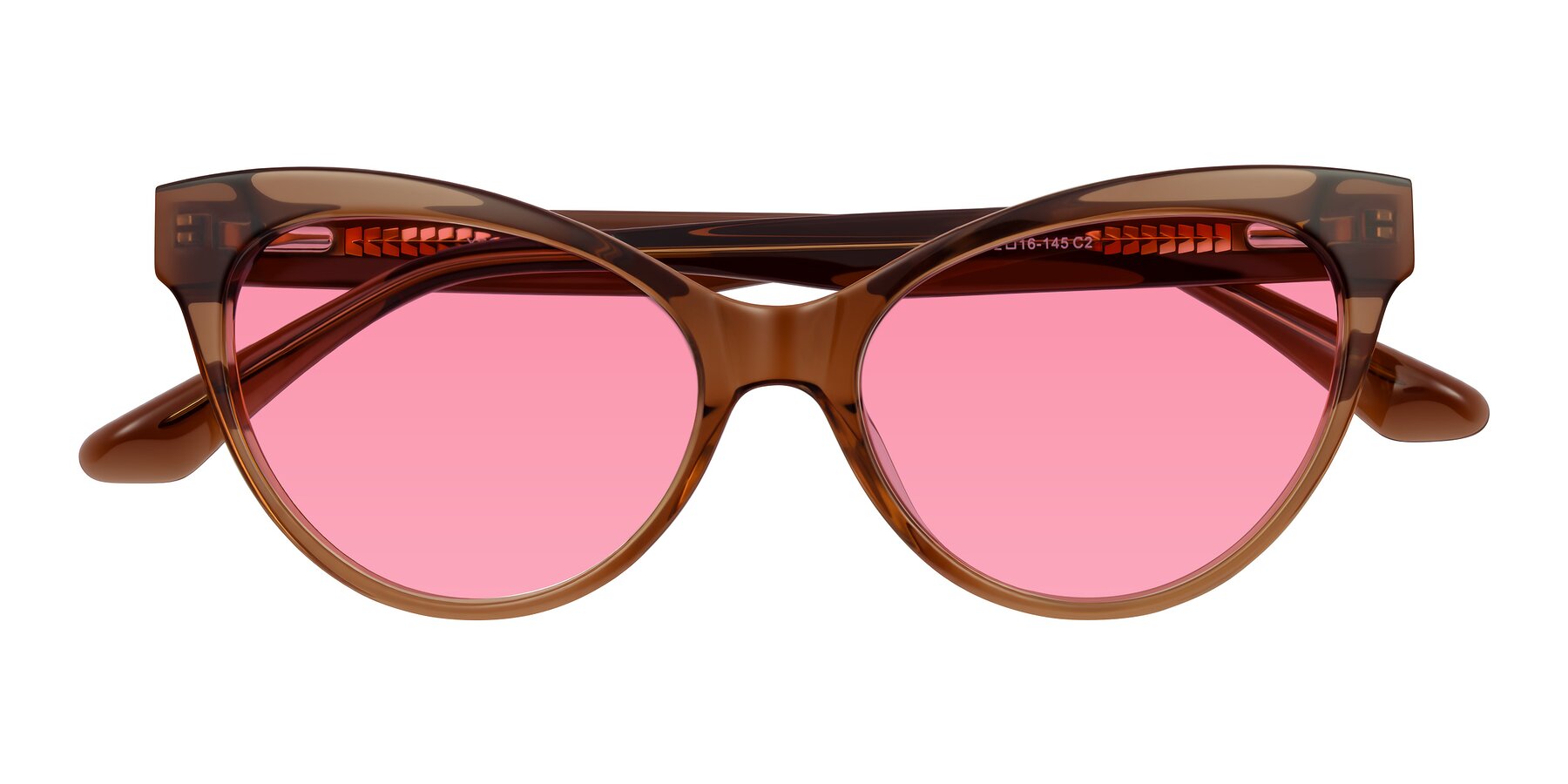 Folded Front of Carrick in Brown with Pink Tinted Lenses