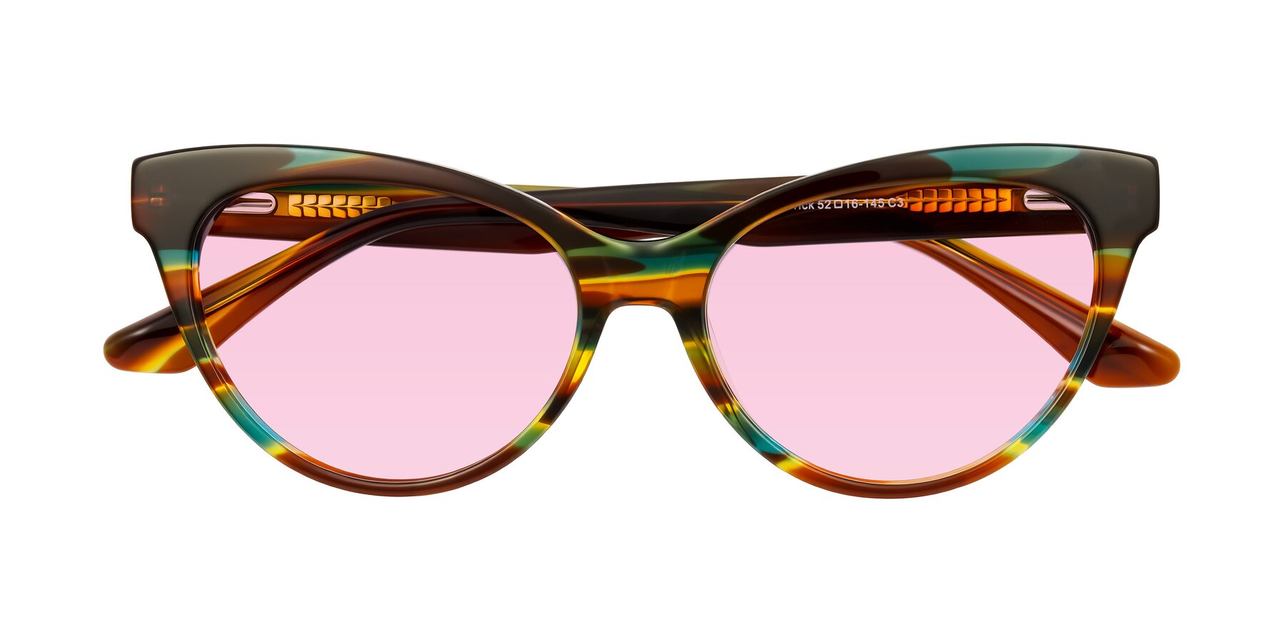 Folded Front of Carrick in Forest Tortoise with Light Pink Tinted Lenses