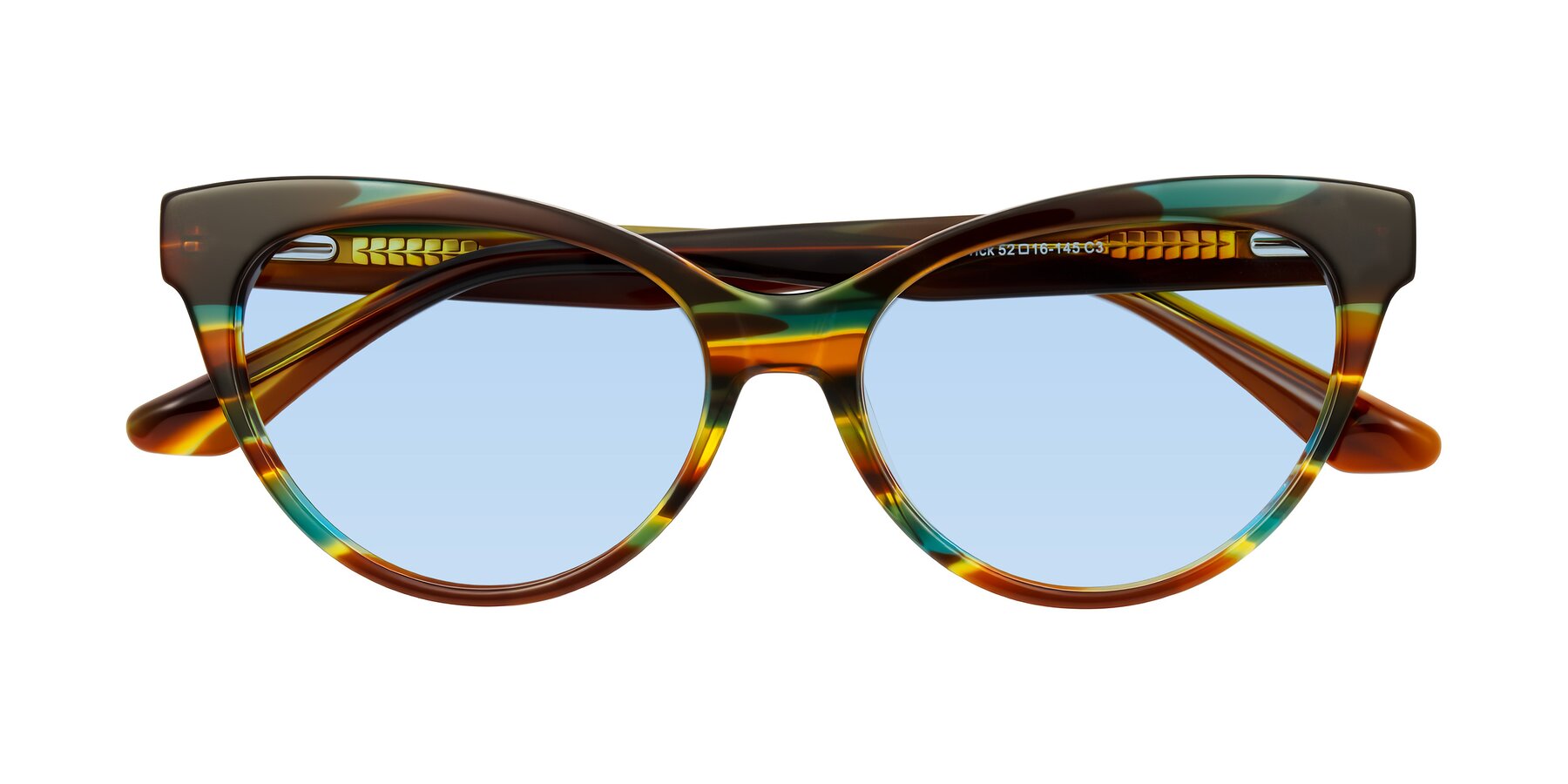 Folded Front of Carrick in Forest Tortoise with Light Blue Tinted Lenses
