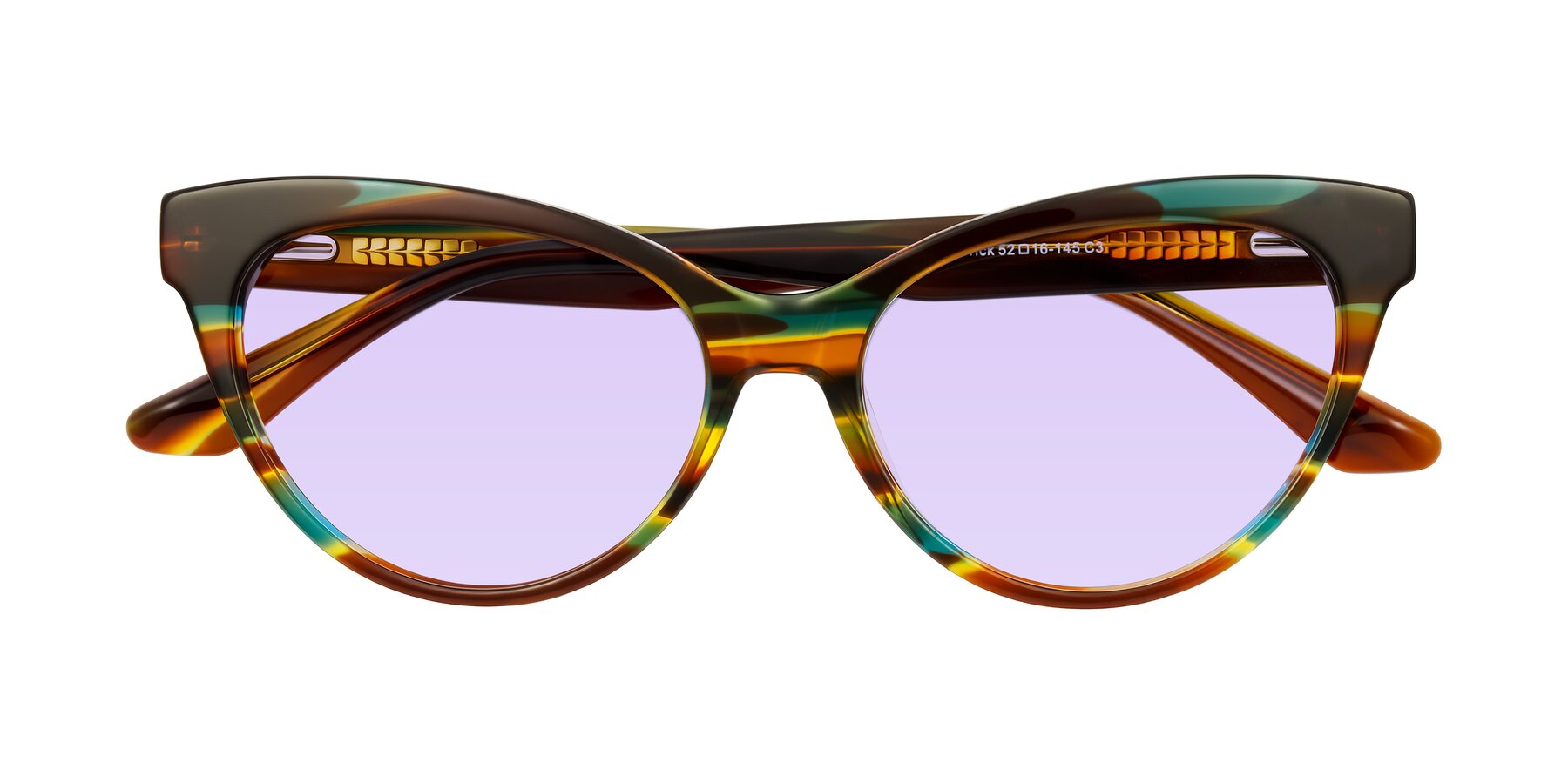 Folded Front of Carrick in Forest Tortoise with Light Purple Tinted Lenses