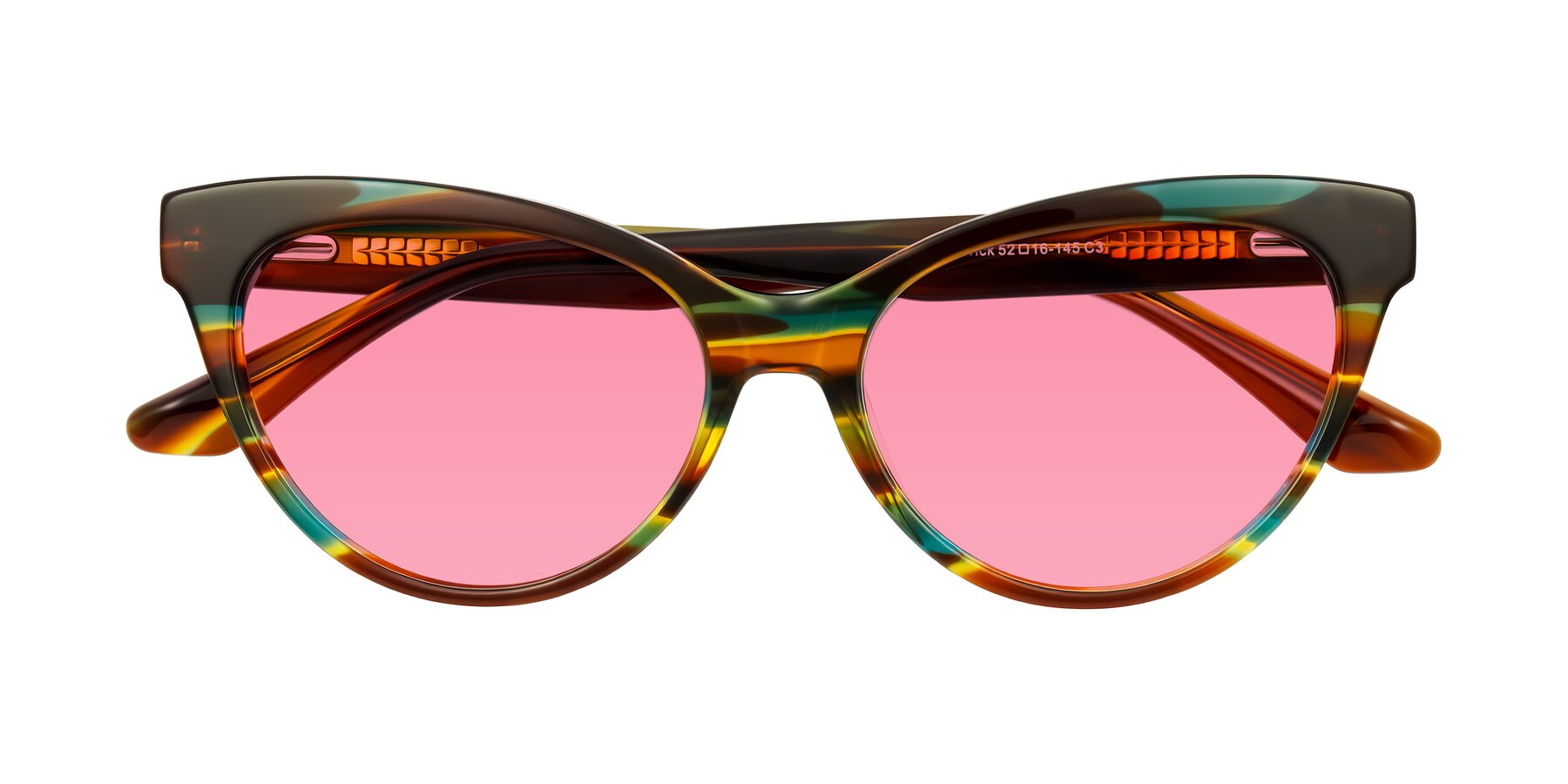 Folded Front of Carrick in Forest Tortoise with Pink Tinted Lenses