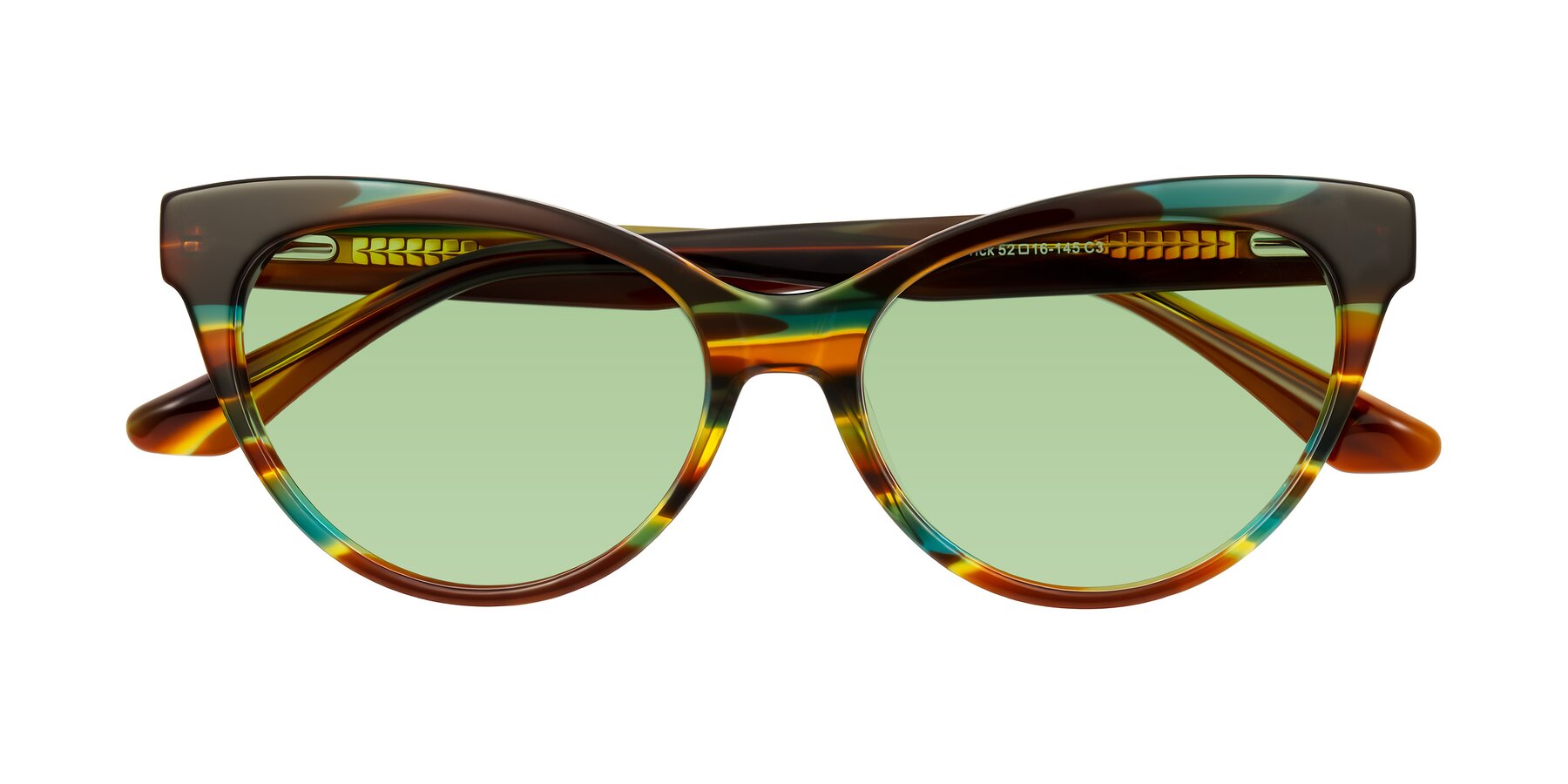 Folded Front of Carrick in Forest Tortoise with Medium Green Tinted Lenses