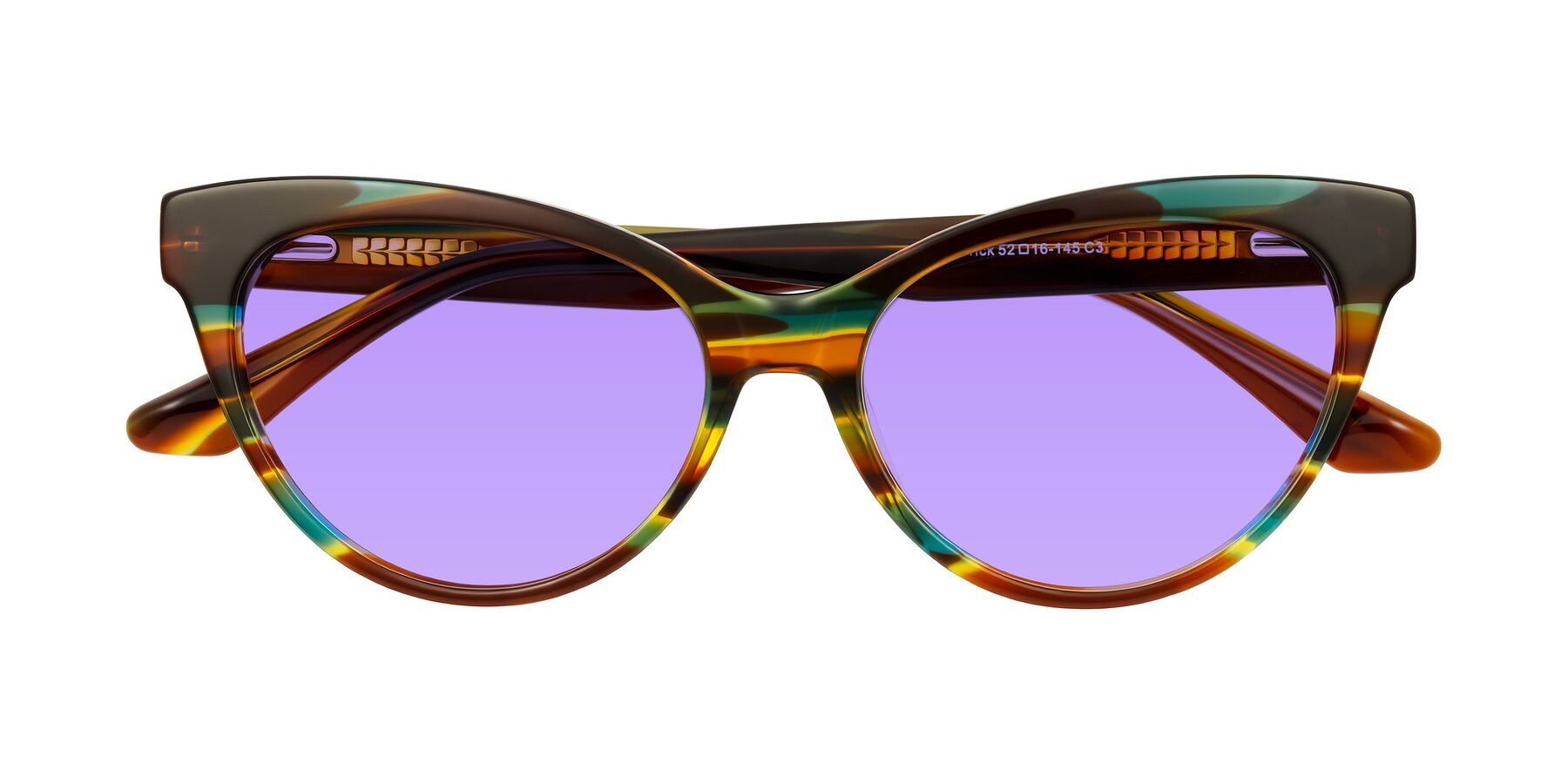 Folded Front of Carrick in Forest Tortoise with Medium Purple Tinted Lenses