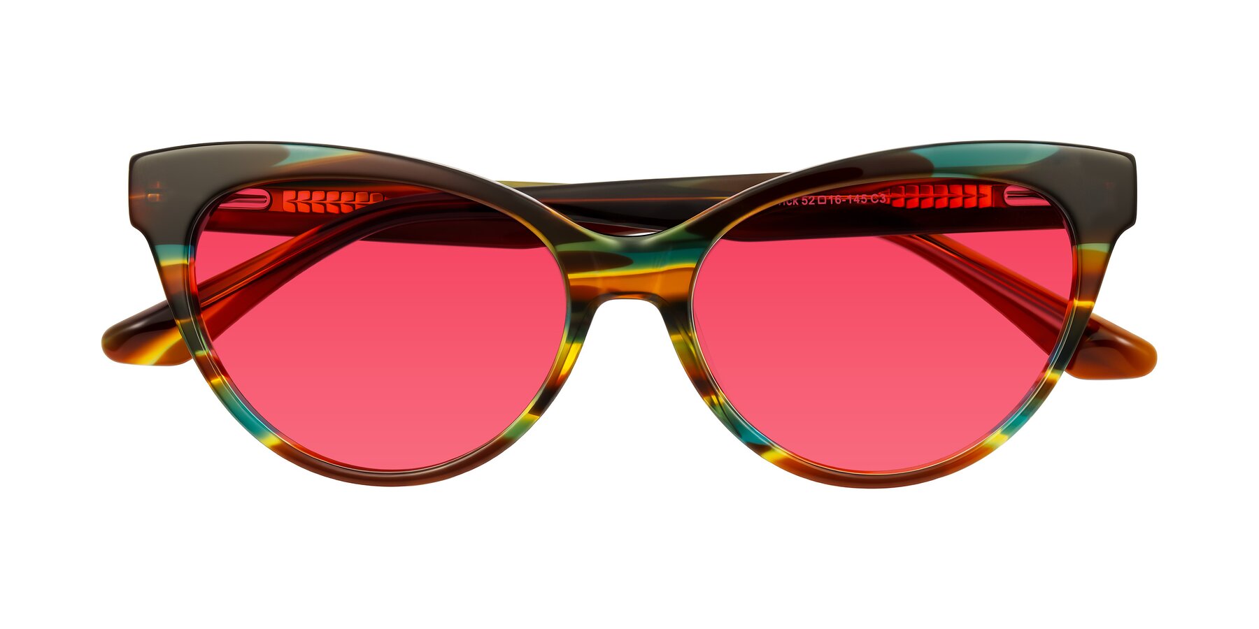 Folded Front of Carrick in Forest Tortoise with Red Tinted Lenses