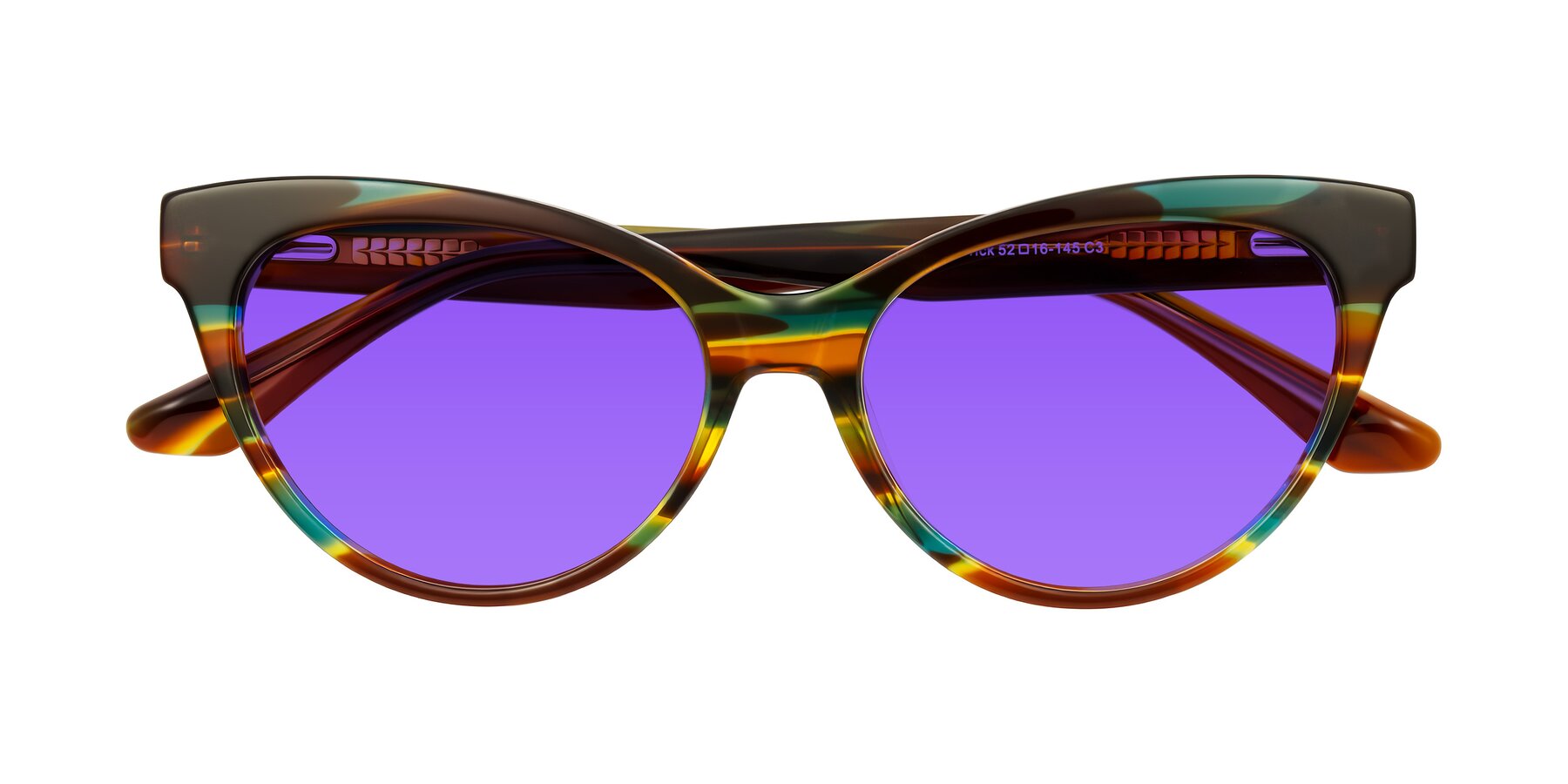 Folded Front of Carrick in Forest Tortoise with Purple Tinted Lenses