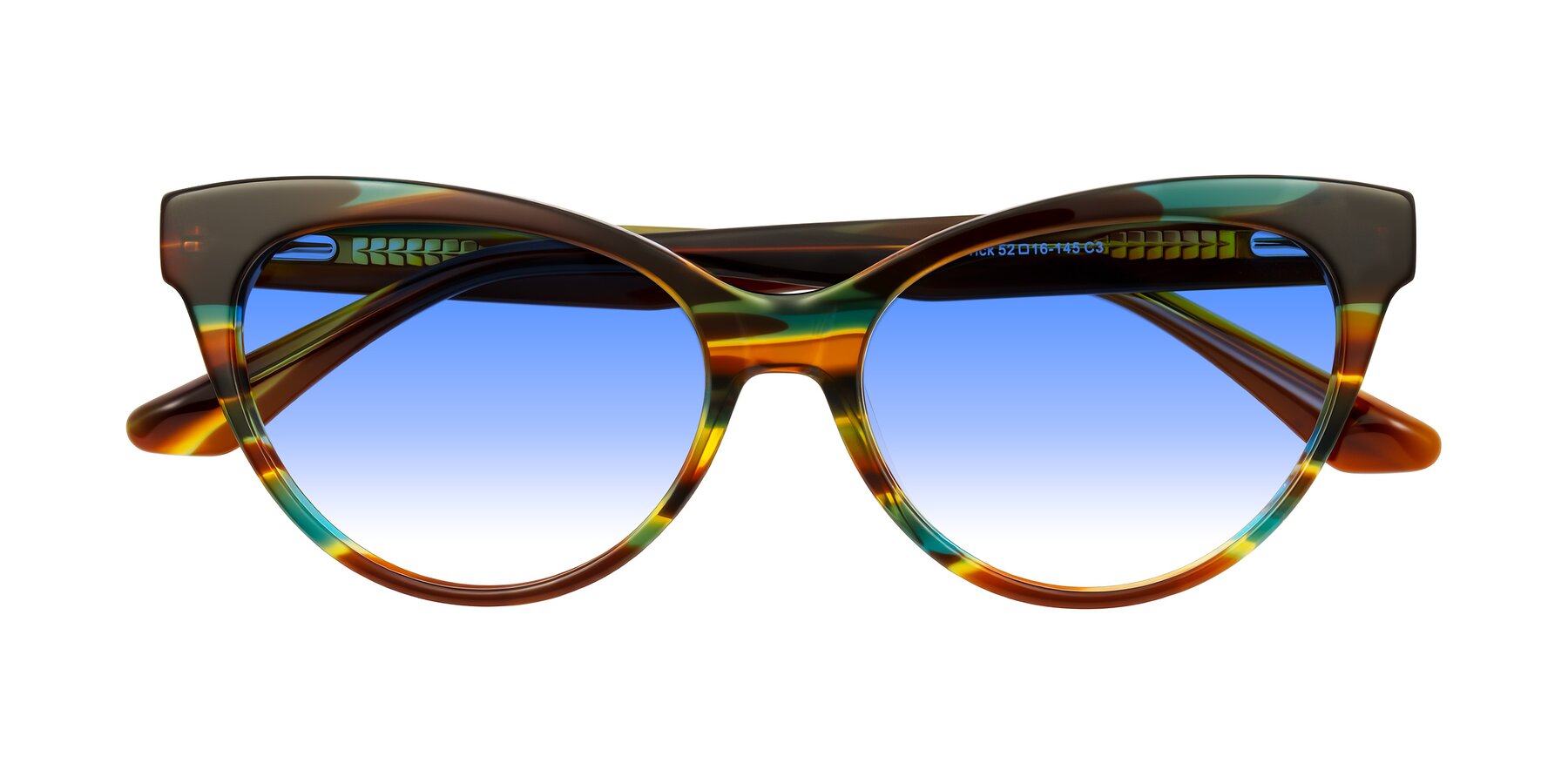 Folded Front of Carrick in Forest Tortoise with Blue Gradient Lenses