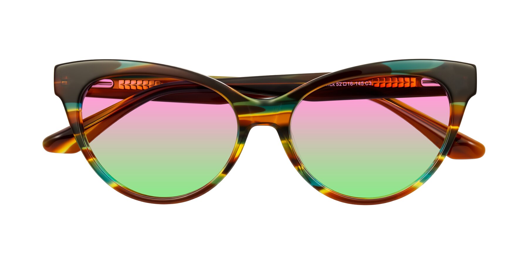 Folded Front of Carrick in Forest Tortoise with Pink / Green Gradient Lenses