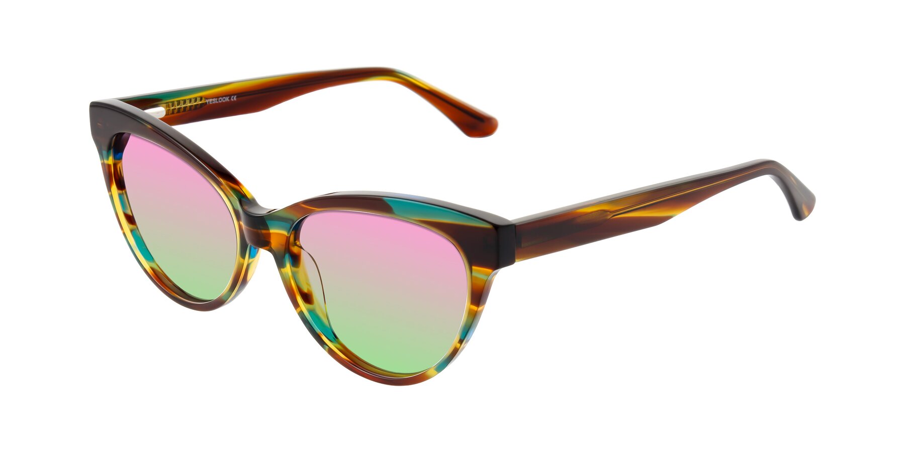 Angle of Carrick in Forest Tortoise with Pink / Green Gradient Lenses