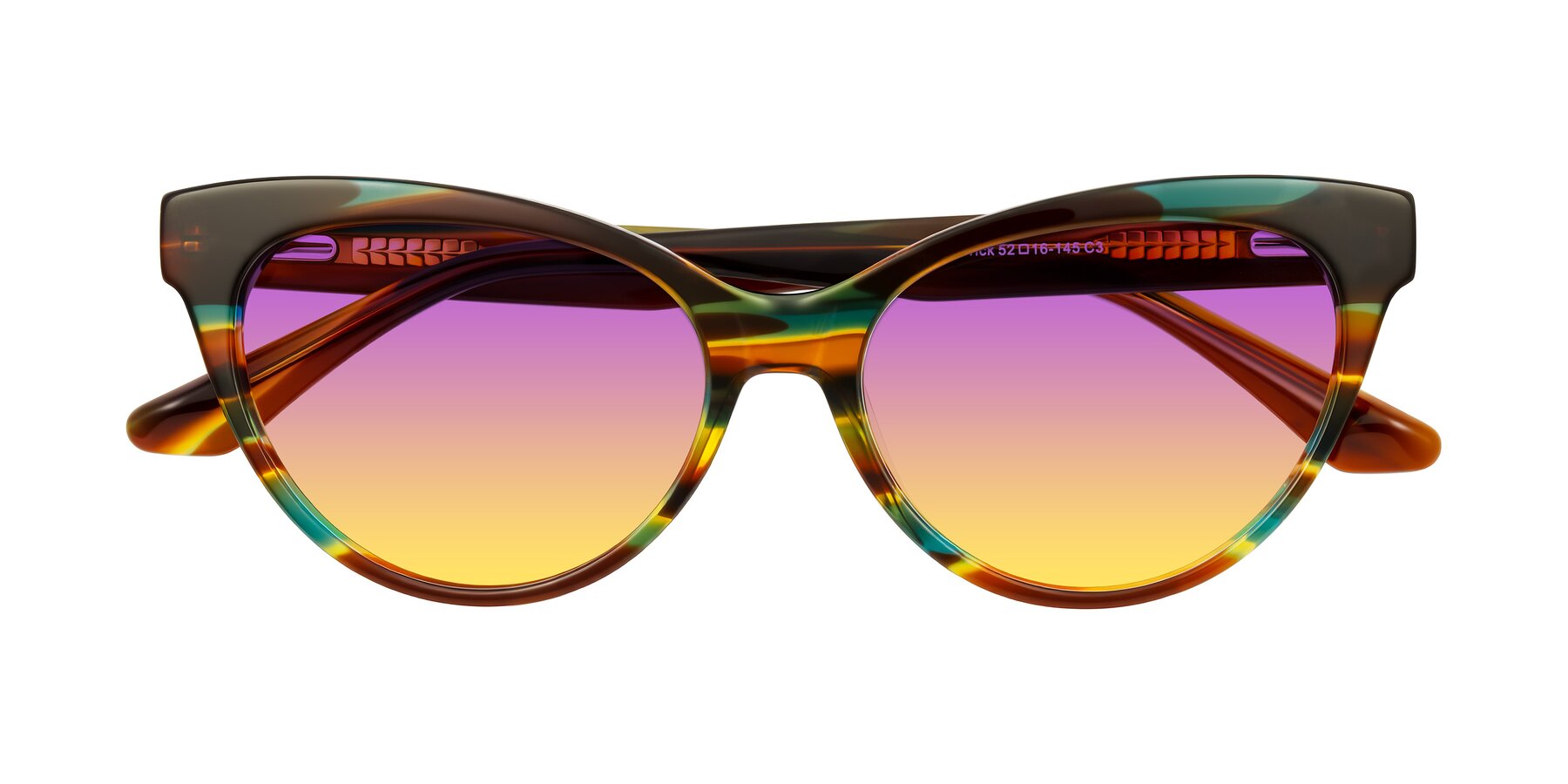 Folded Front of Carrick in Forest Tortoise with Purple / Yellow Gradient Lenses
