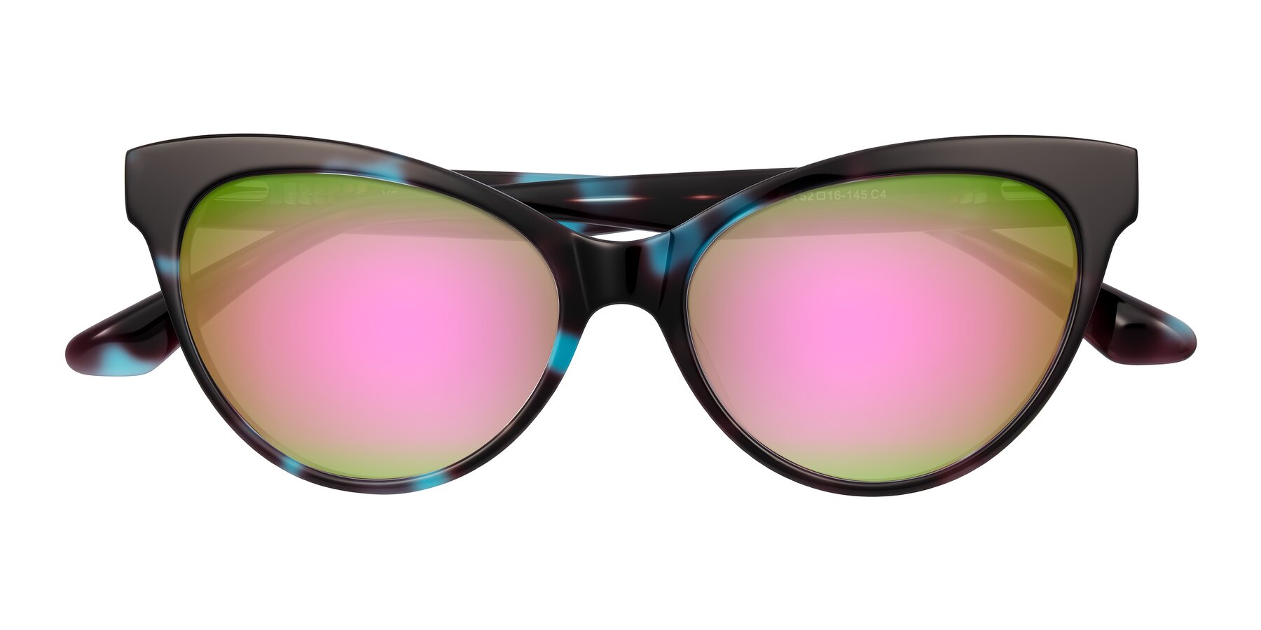 Folded Front of Carrick in Blue Shadow with Pink Mirrored Lenses