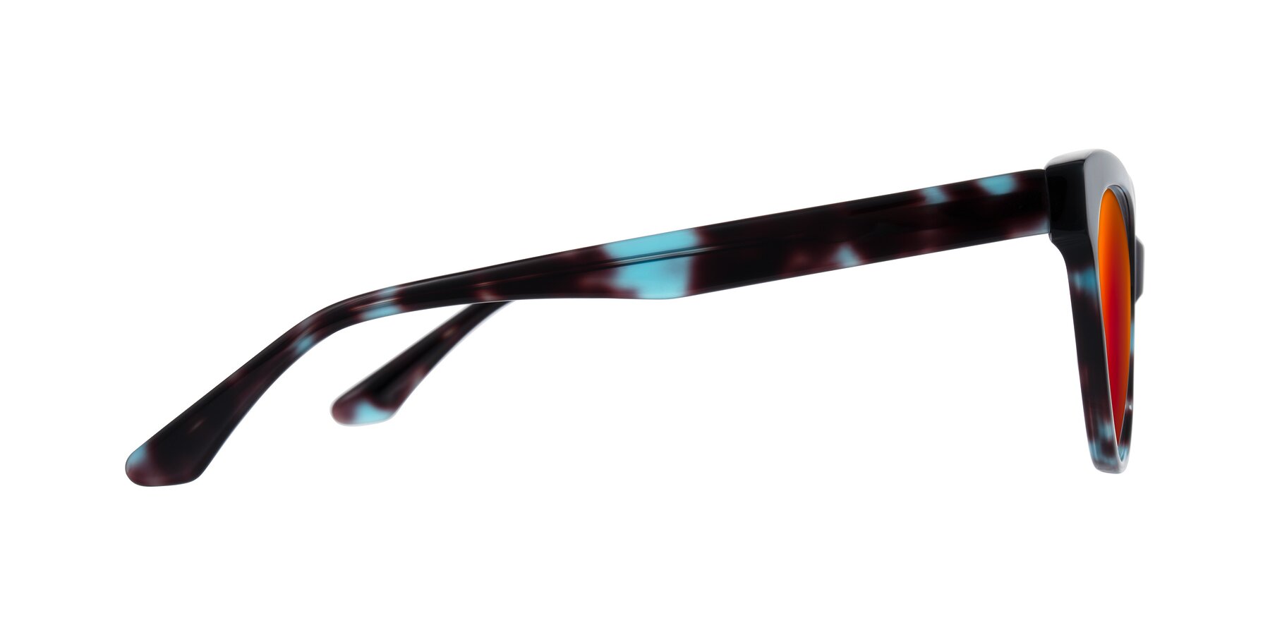Side of Carrick in Blue Shadow with Red Gold Mirrored Lenses