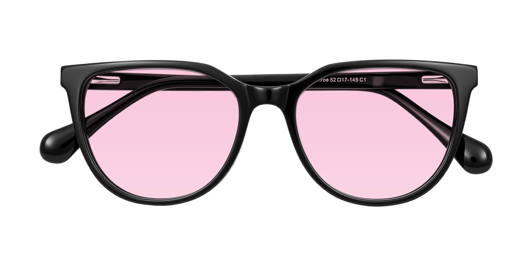 Folded Front of Glenroe in Black with Light Pink Tinted Lenses