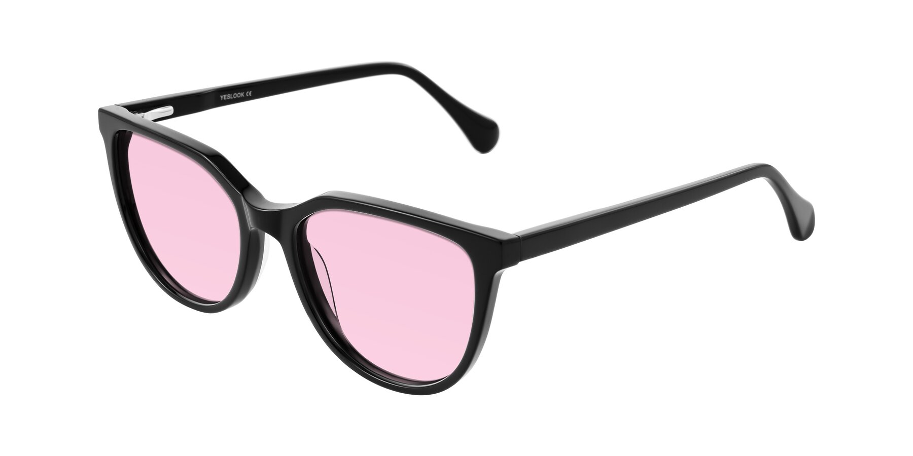 Angle of Glenroe in Black with Light Pink Tinted Lenses