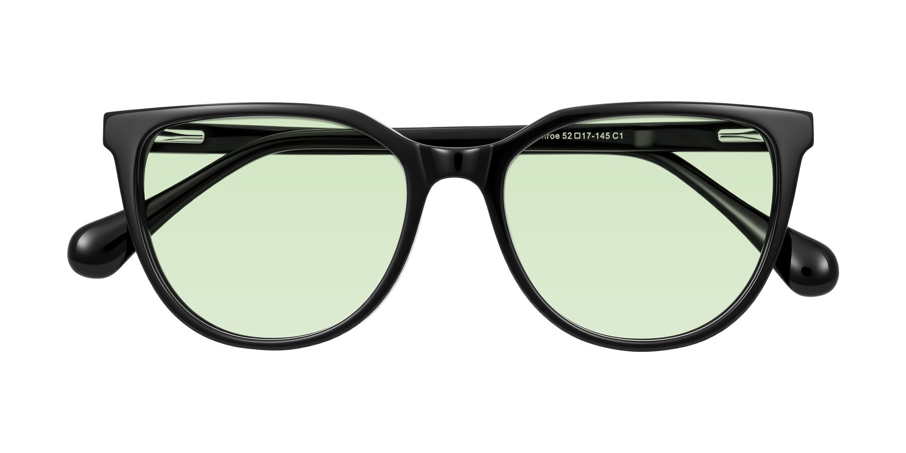Folded Front of Glenroe in Black with Light Green Tinted Lenses