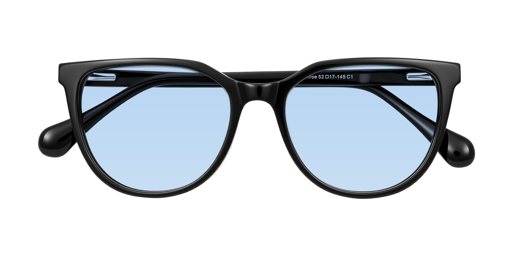 Folded Front of Glenroe in Black with Light Blue Tinted Lenses