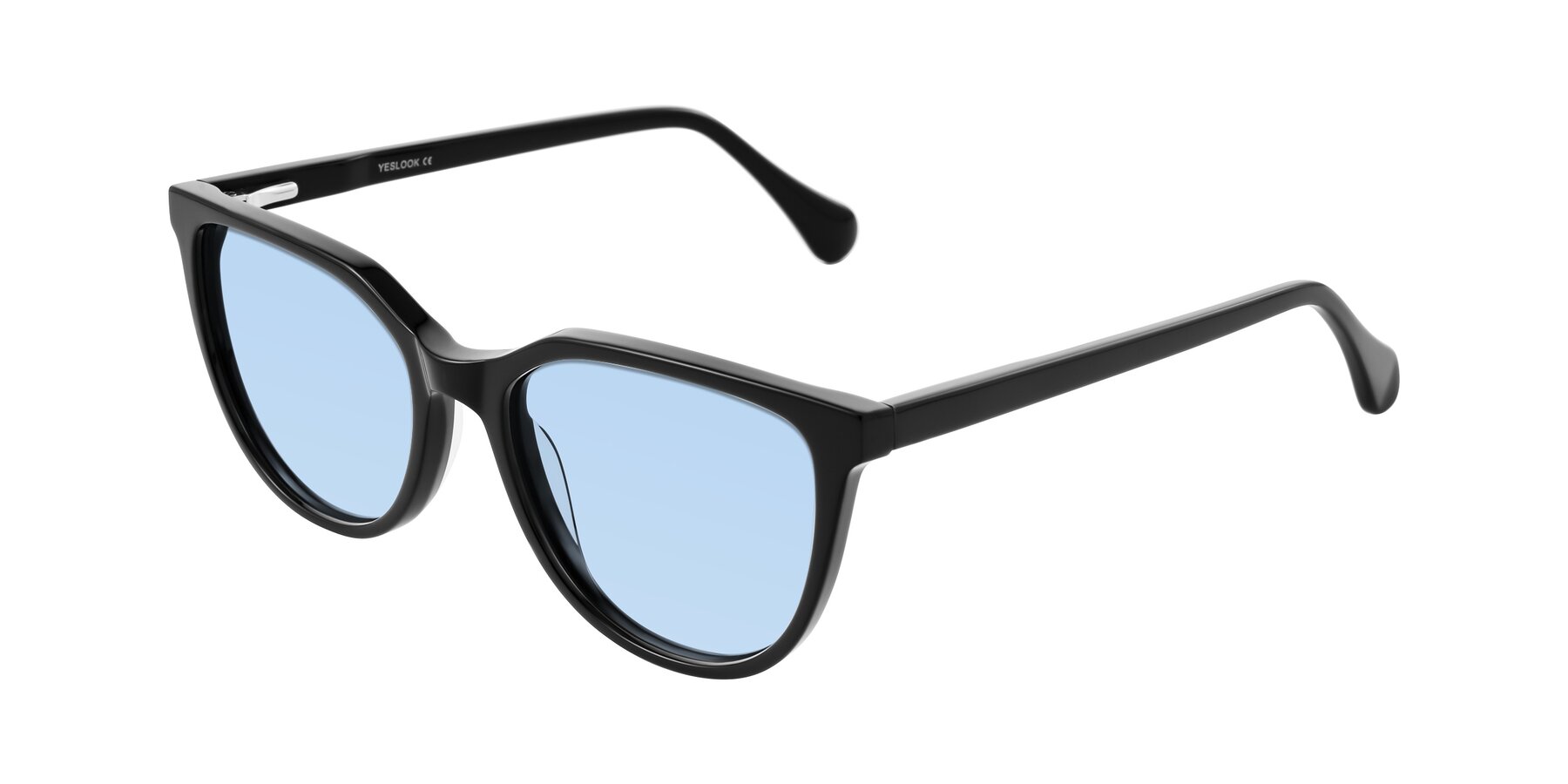 Angle of Glenroe in Black with Light Blue Tinted Lenses