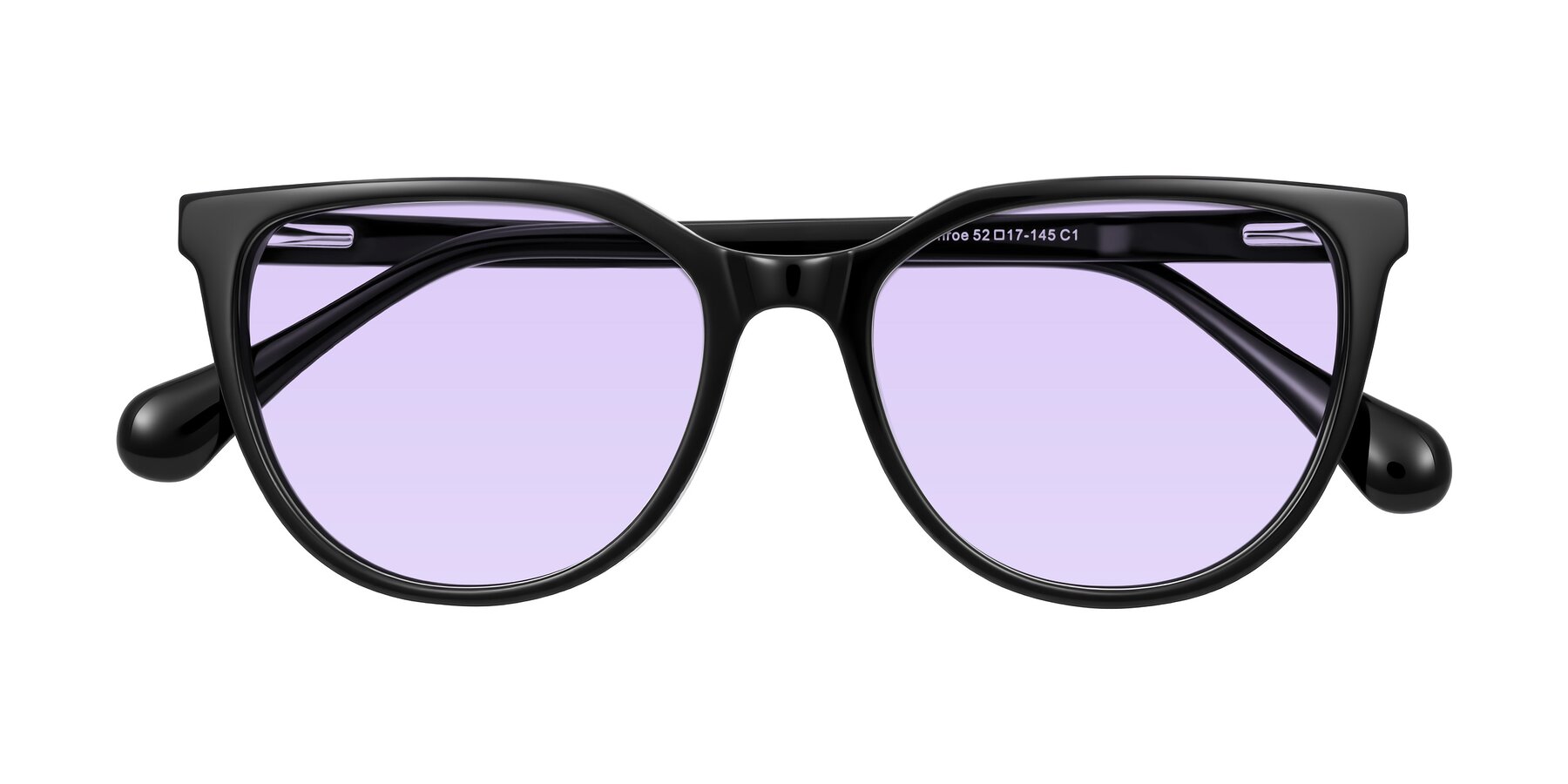 Folded Front of Glenroe in Black with Light Purple Tinted Lenses