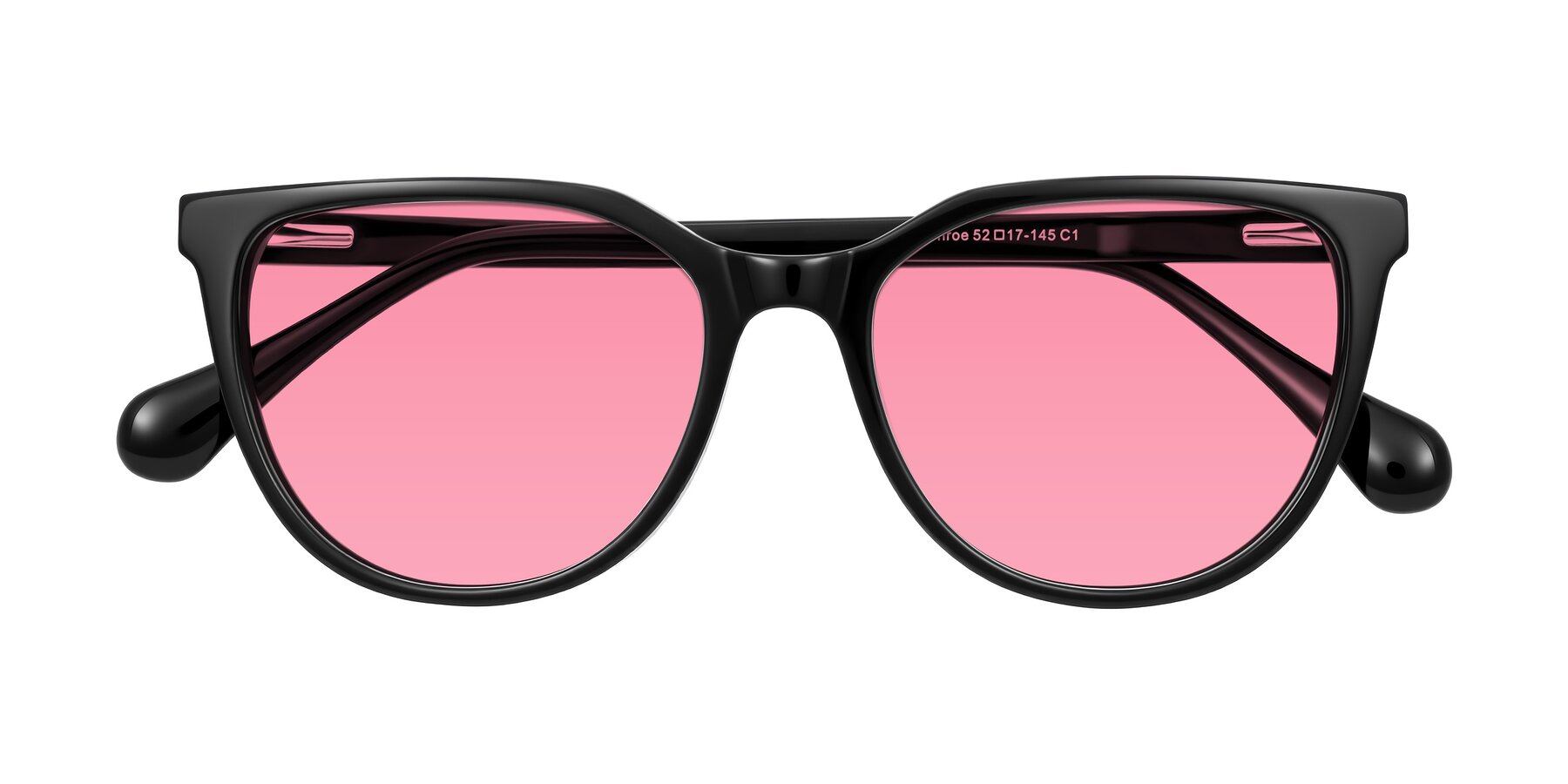 Folded Front of Glenroe in Black with Pink Tinted Lenses