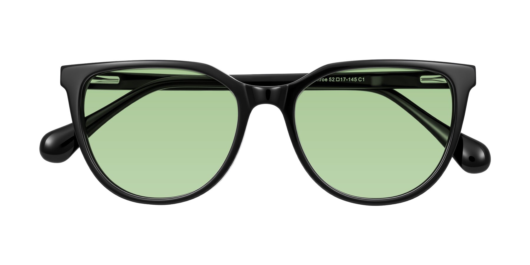 Folded Front of Glenroe in Black with Medium Green Tinted Lenses