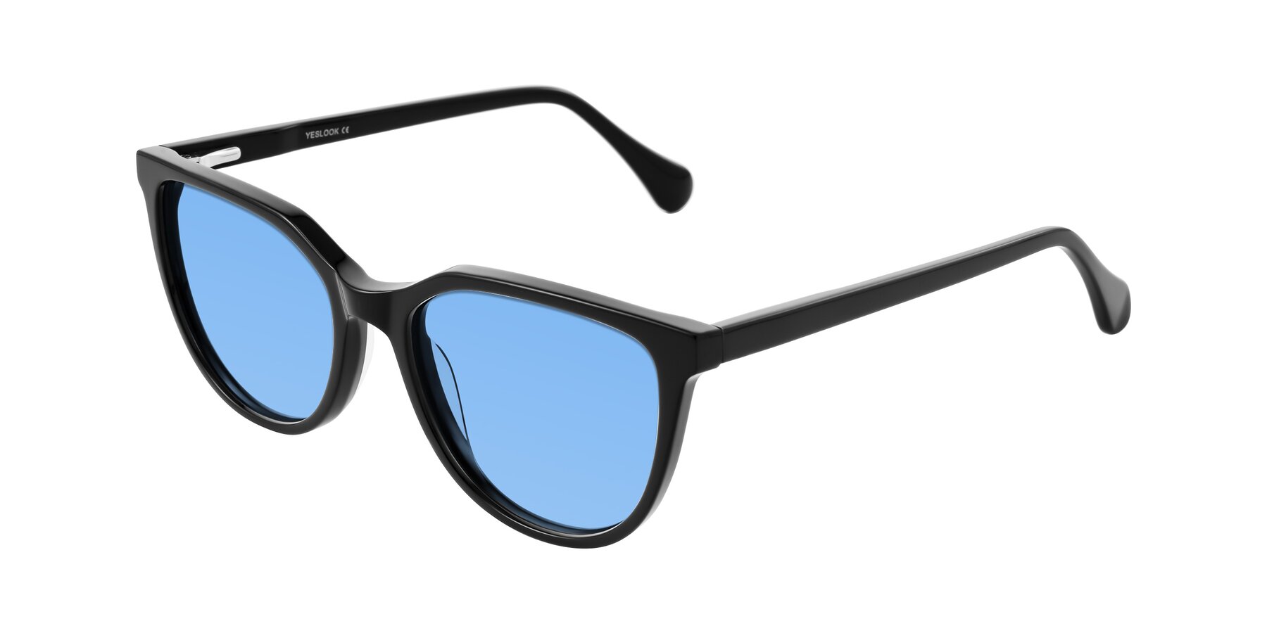 Angle of Glenroe in Black with Medium Blue Tinted Lenses