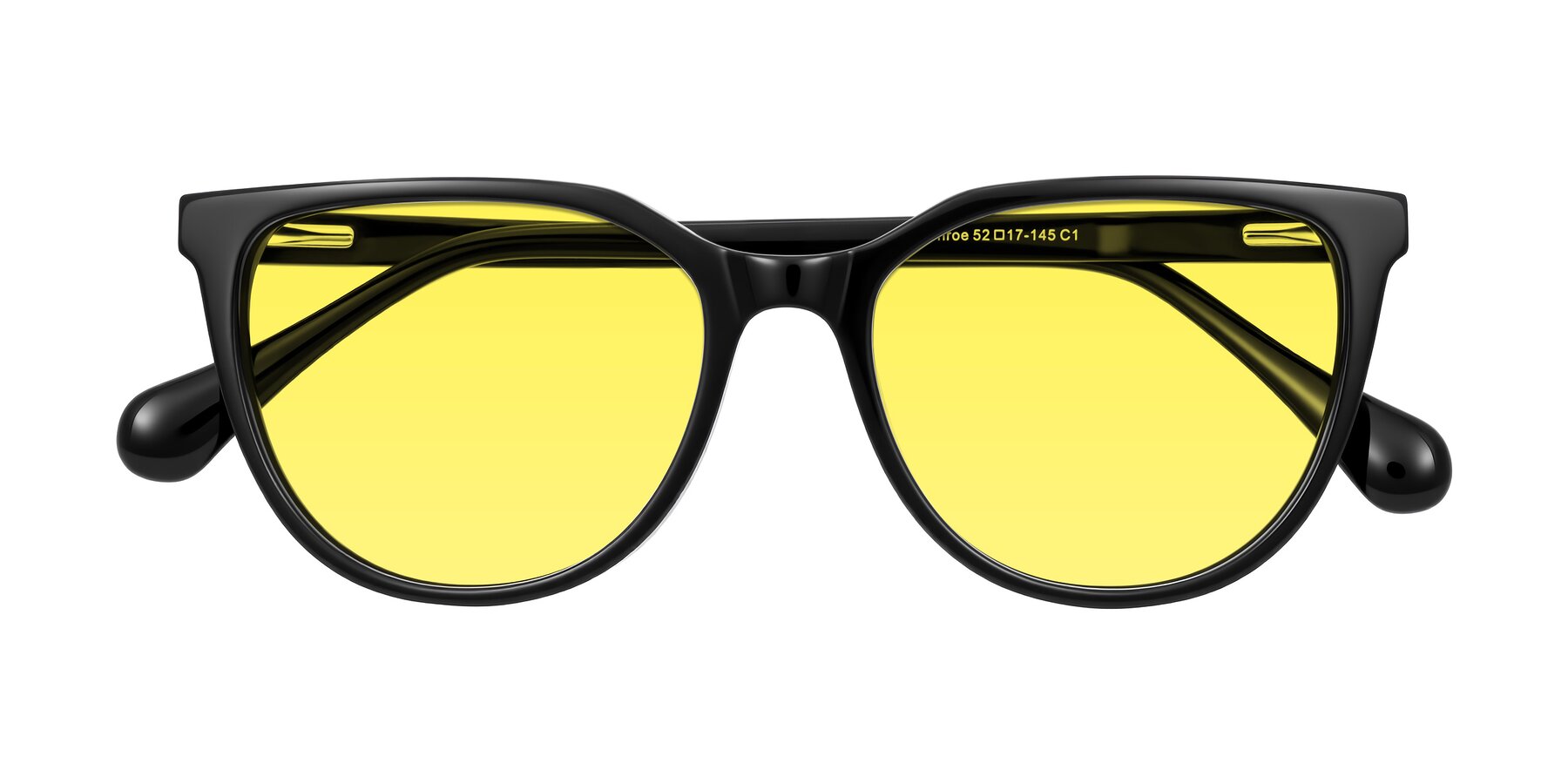 Folded Front of Glenroe in Black with Medium Yellow Tinted Lenses
