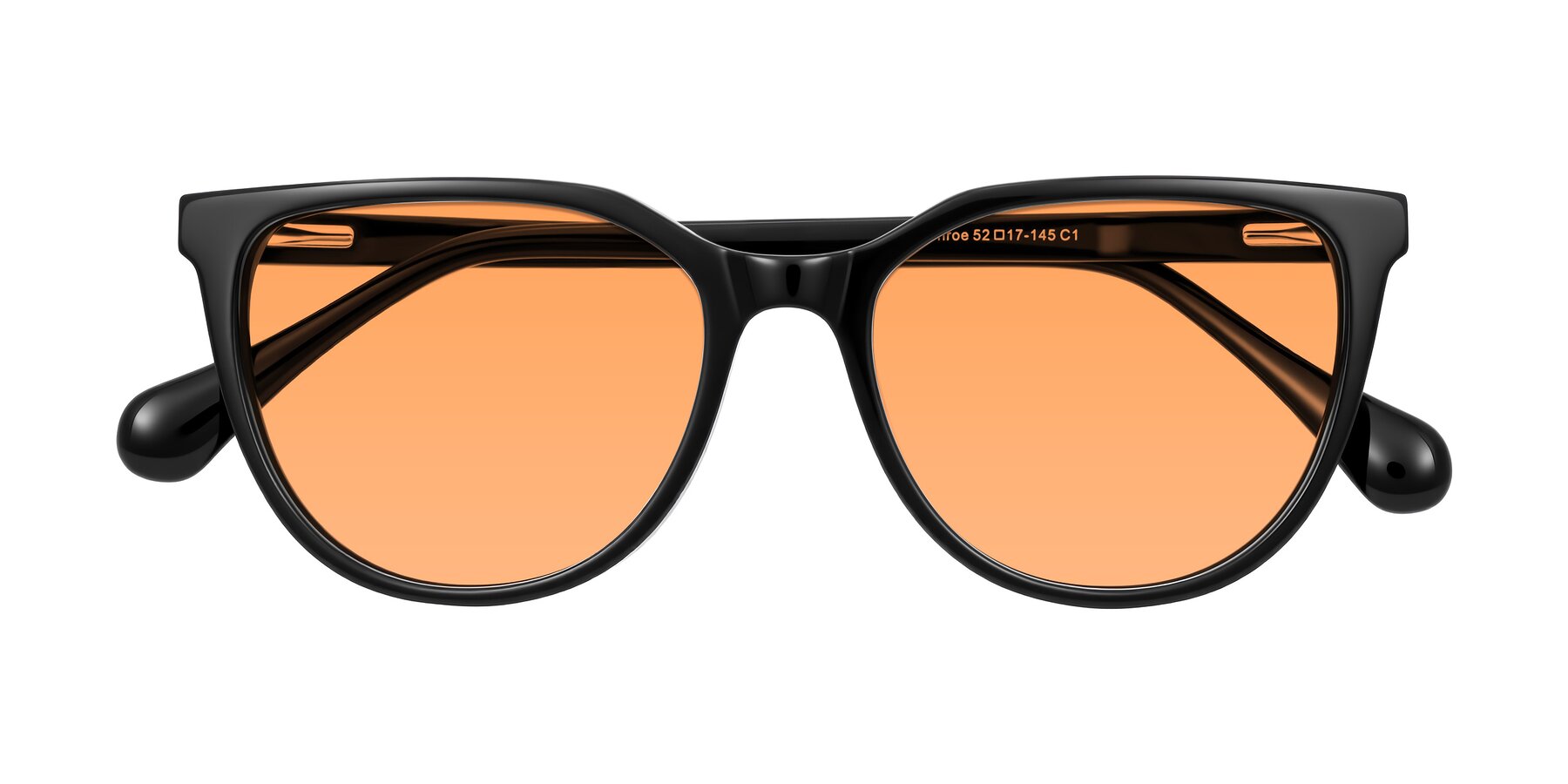 Folded Front of Glenroe in Black with Medium Orange Tinted Lenses