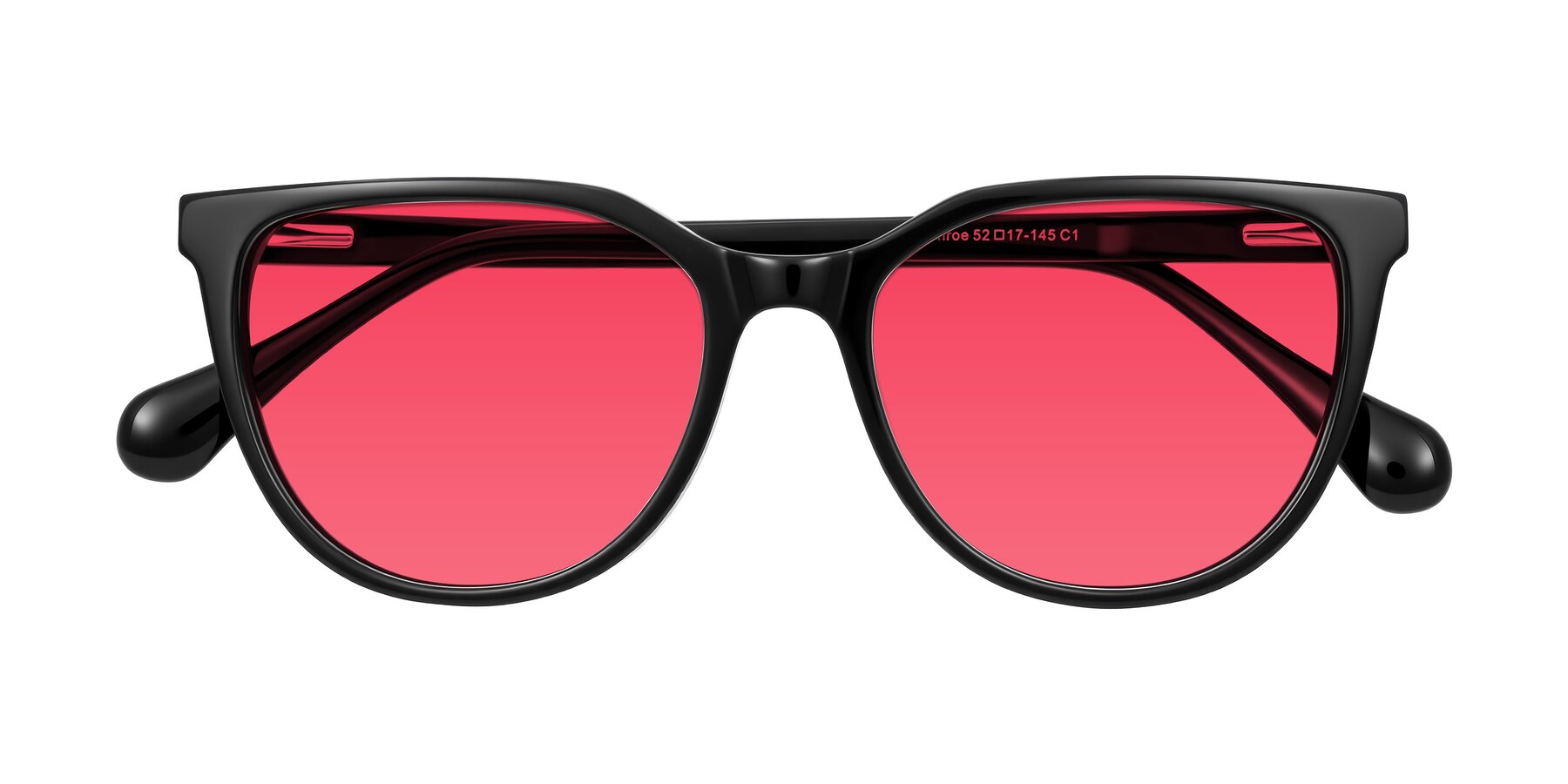 Folded Front of Glenroe in Black with Red Tinted Lenses