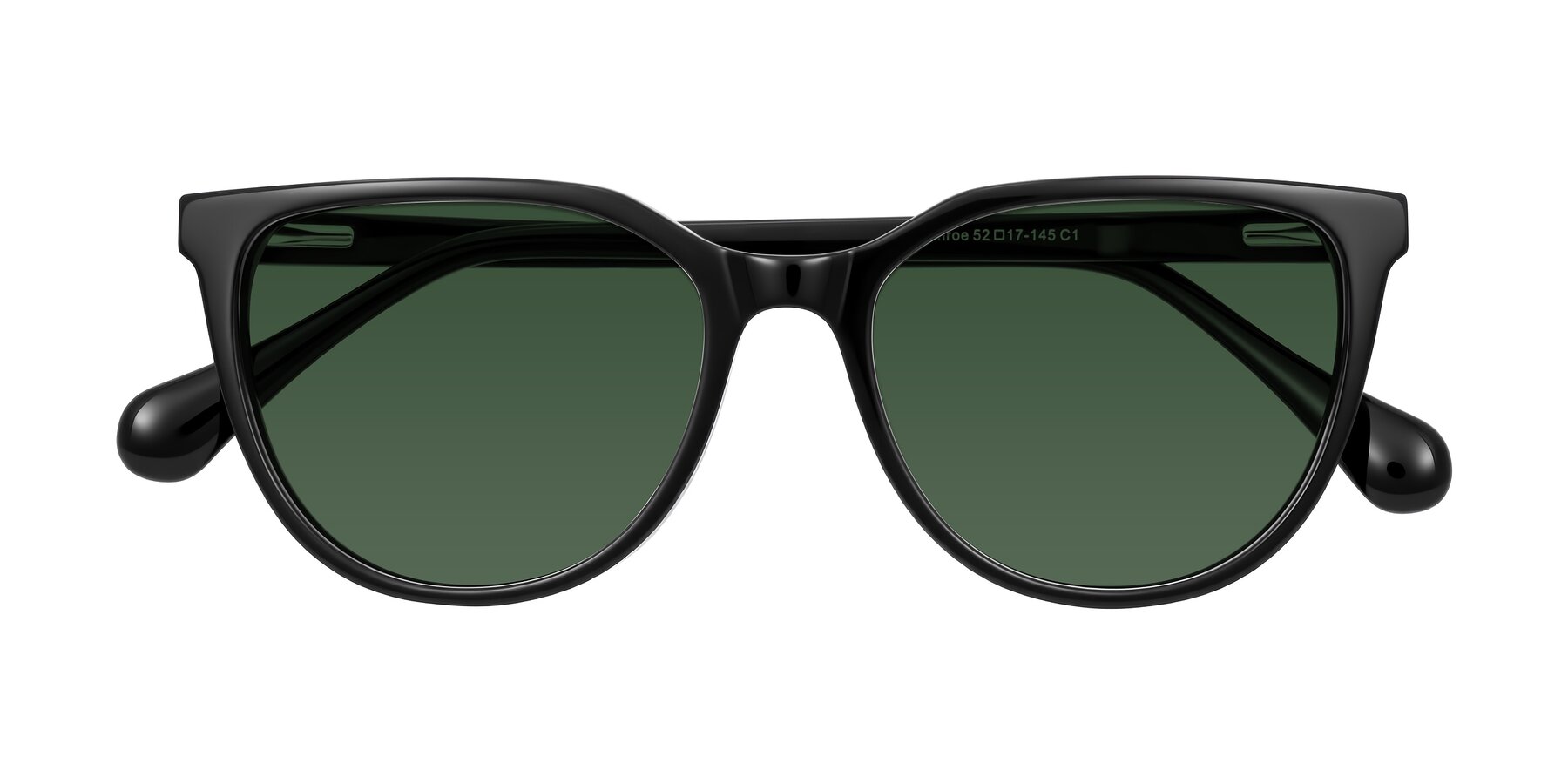 Folded Front of Glenroe in Black with Green Tinted Lenses