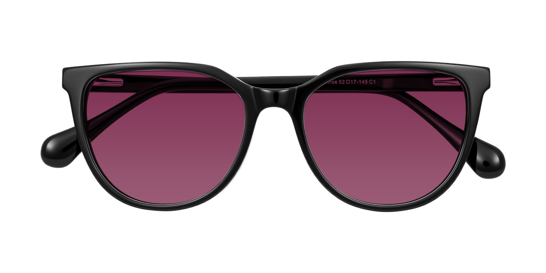 Folded Front of Glenroe in Black with Wine Tinted Lenses