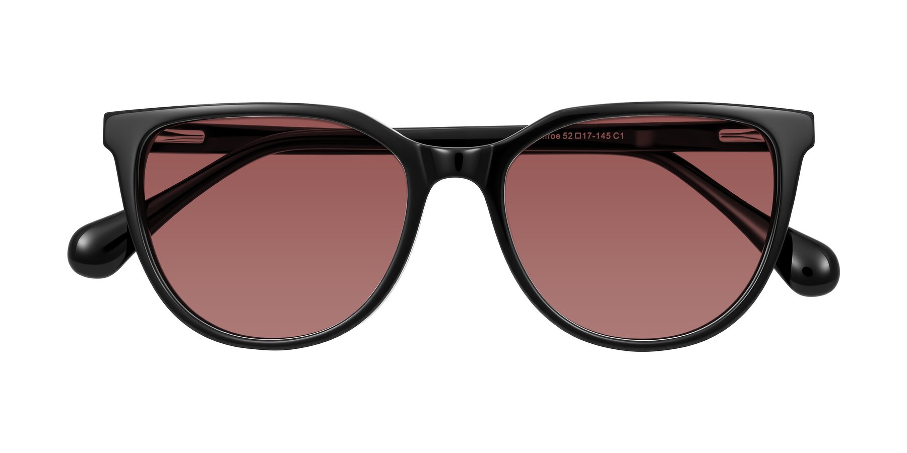 Folded Front of Glenroe in Black with Garnet Tinted Lenses