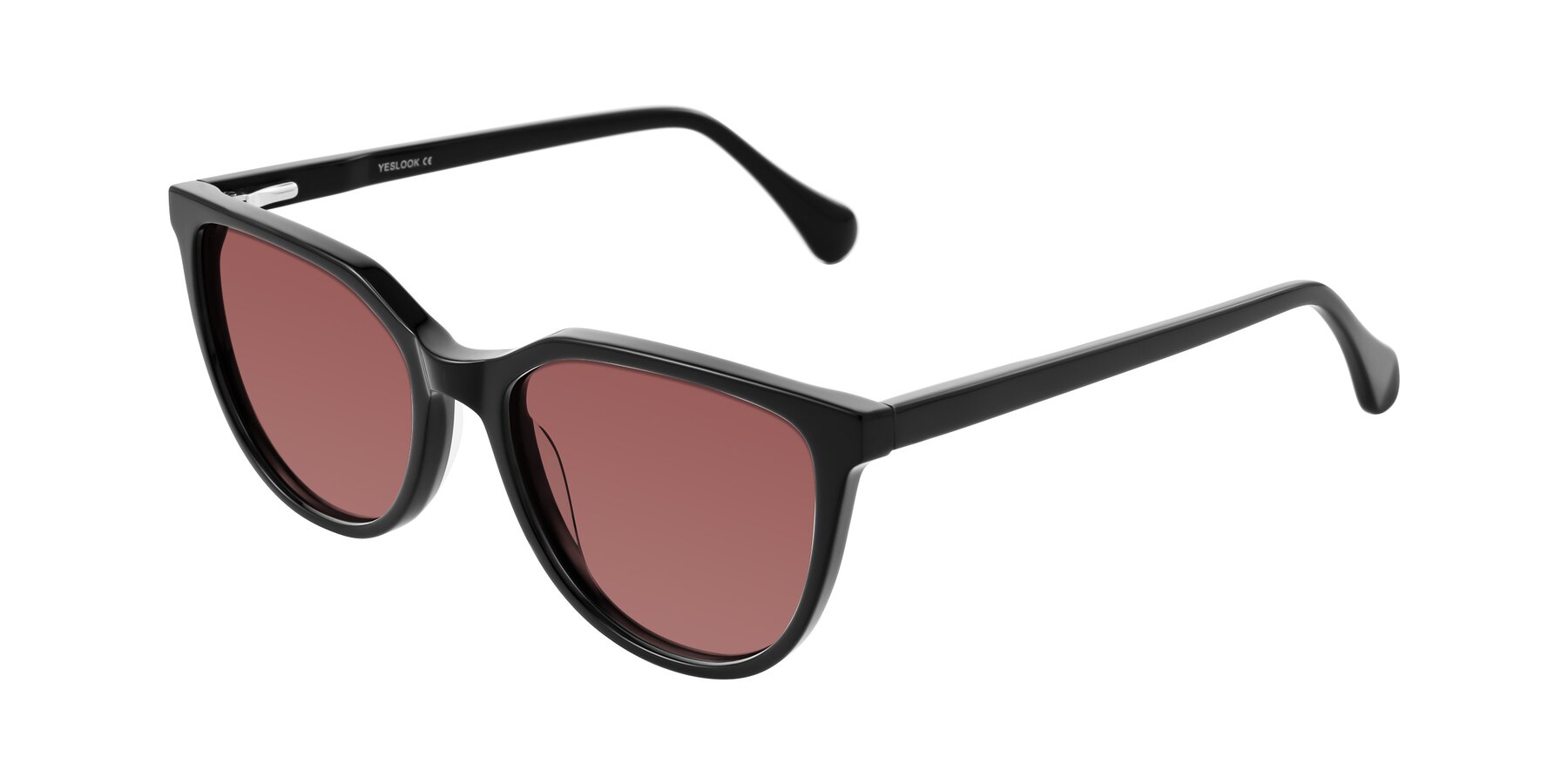 Angle of Glenroe in Black with Garnet Tinted Lenses