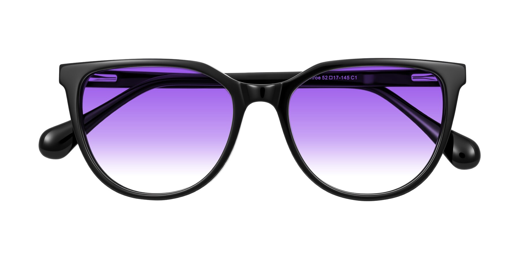 Folded Front of Glenroe in Black with Purple Gradient Lenses