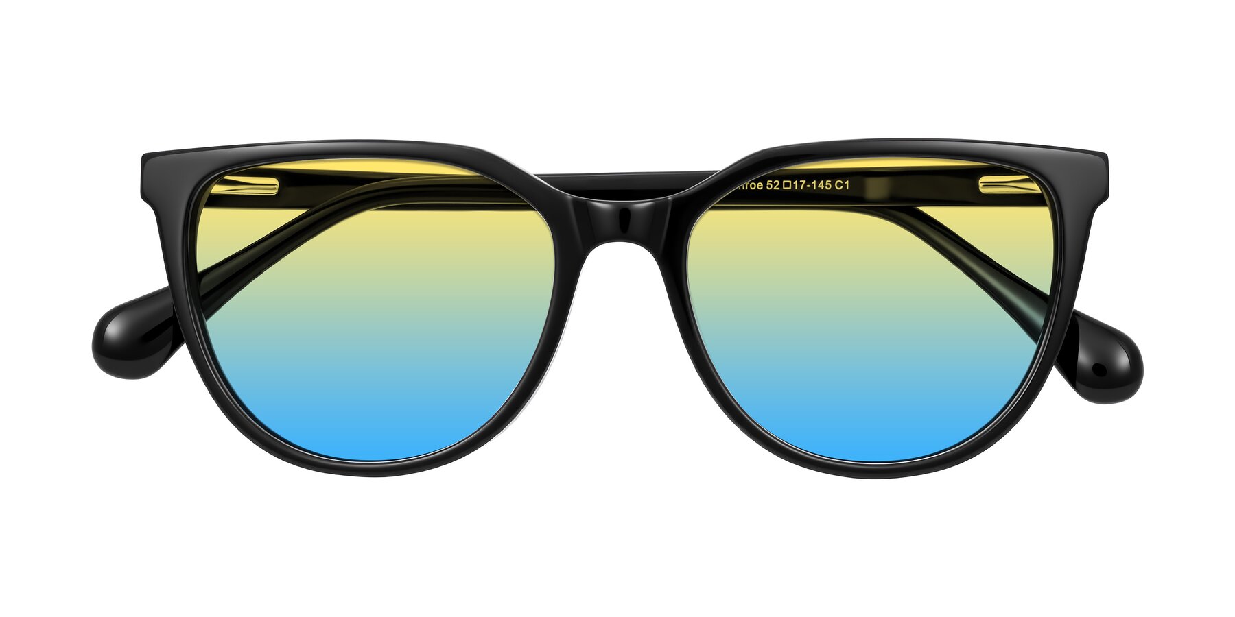 Folded Front of Glenroe in Black with Yellow / Blue Gradient Lenses